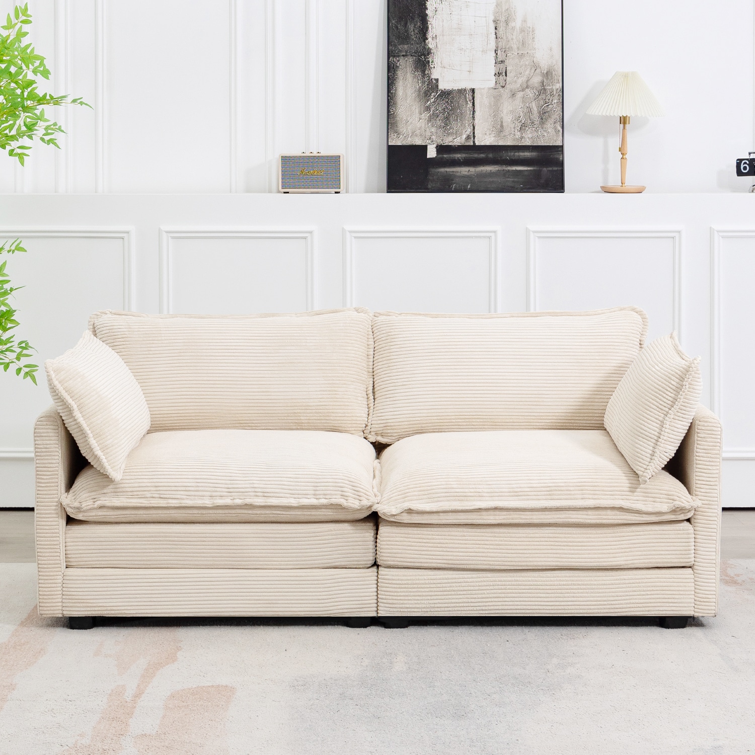 VOUA SAF-NKSYJY-BE 78-in Casual Beige Microfiber Sofa