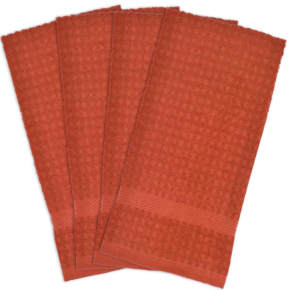 Contemporary Home Living Set of 4 Solid Stone Brown Waffle Terry Dish Towel,  26