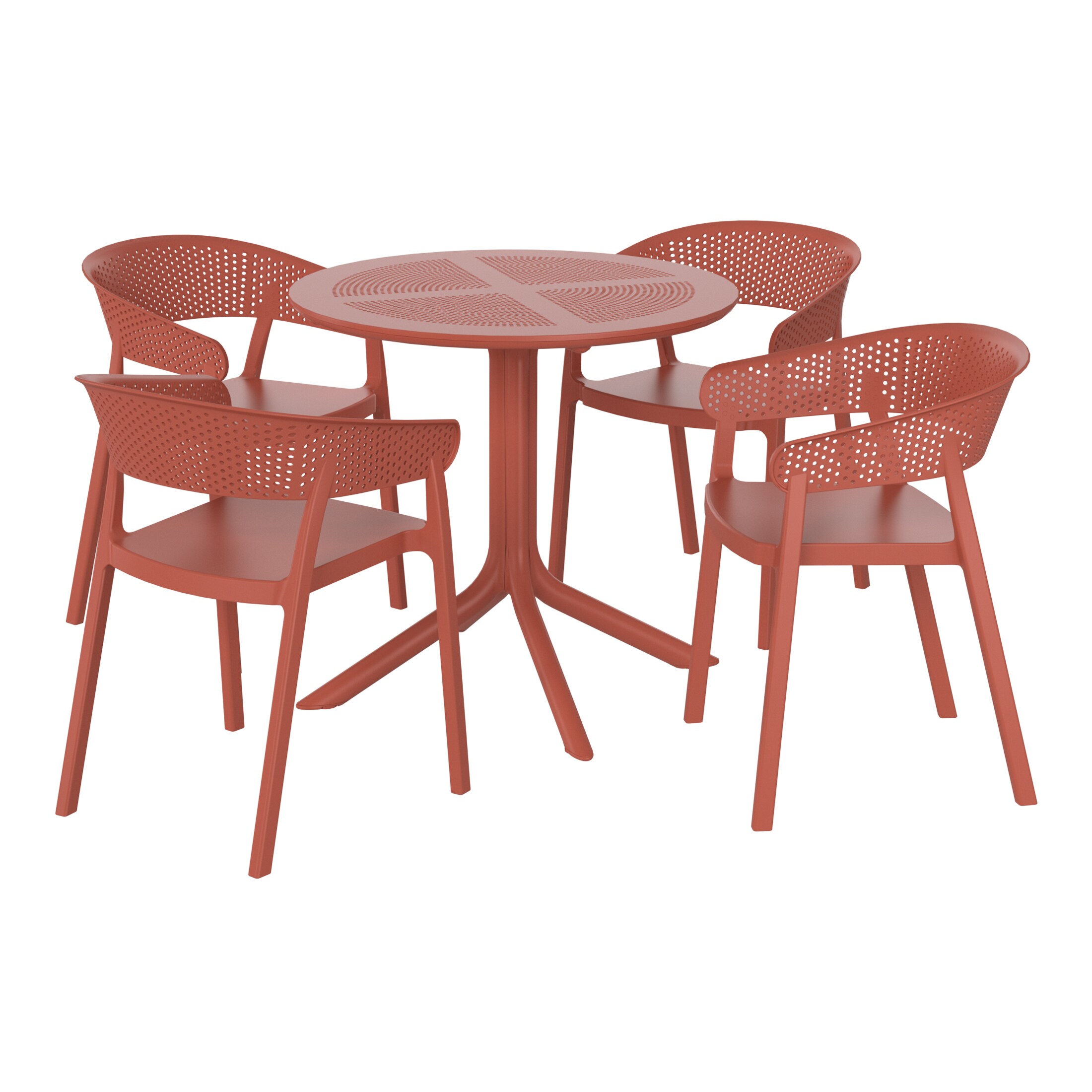 Westin Furniture OP3092-RD FrondForm 5 -Piece Red Patio Dining Set Plastic Round Table with 4 Stackable Stationary Chairs
