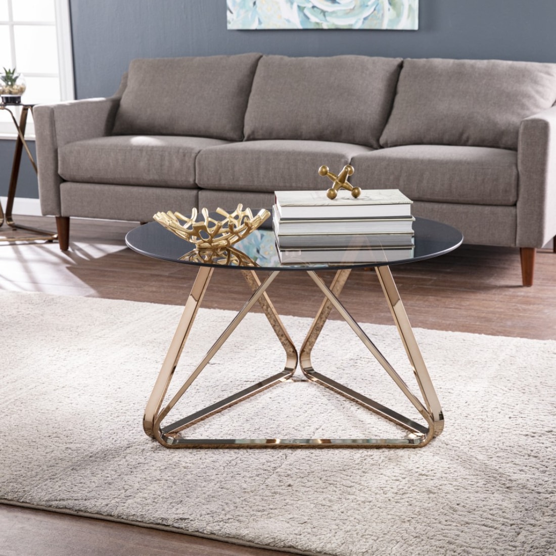 HomeRoots 4000402129 Gold Glass Modern Coffee Table