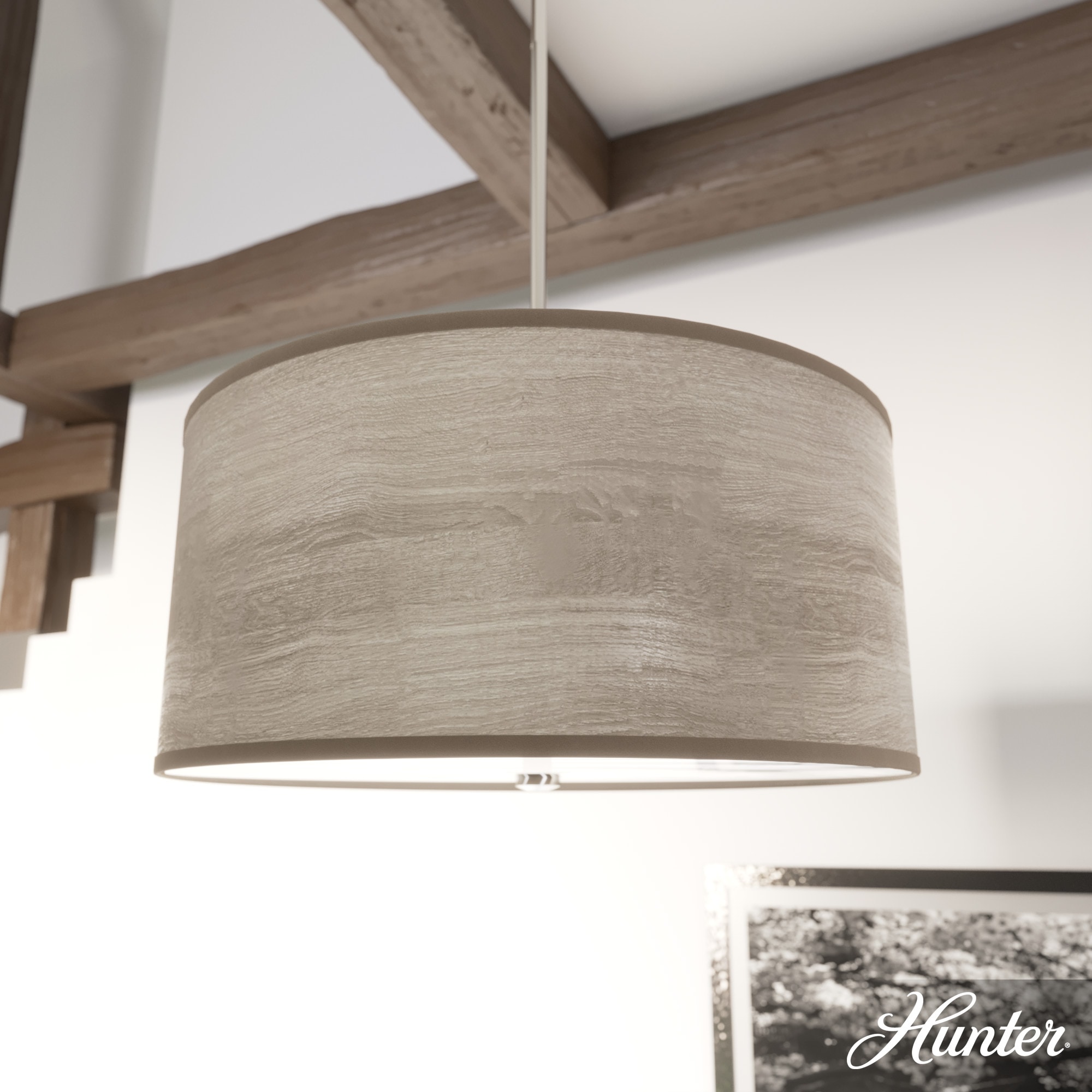 Hunter 19379 Solhaven 3 -Light Light Gray Oak Modern/contemporary Frosted glass Drum Medium Hanging Kitchen island light