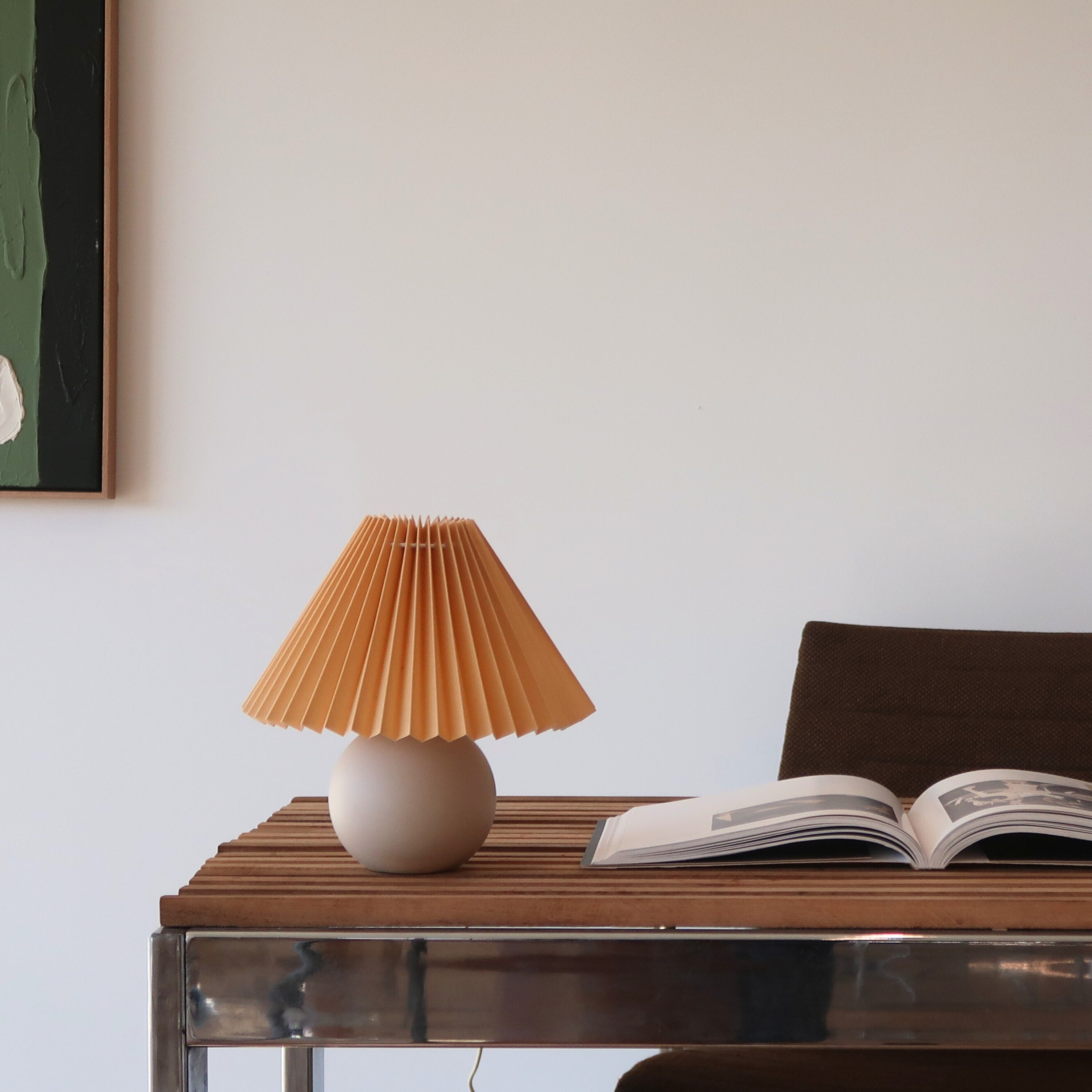 Serena Beige Ceramic Globe Table Lamp with Pleated Shade