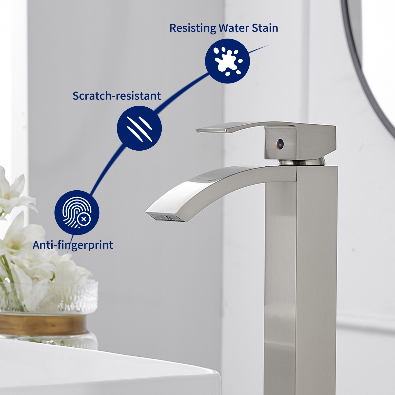 Brushed Nickel Waterfall Vessel Sink Faucet with Pop-Up Drain