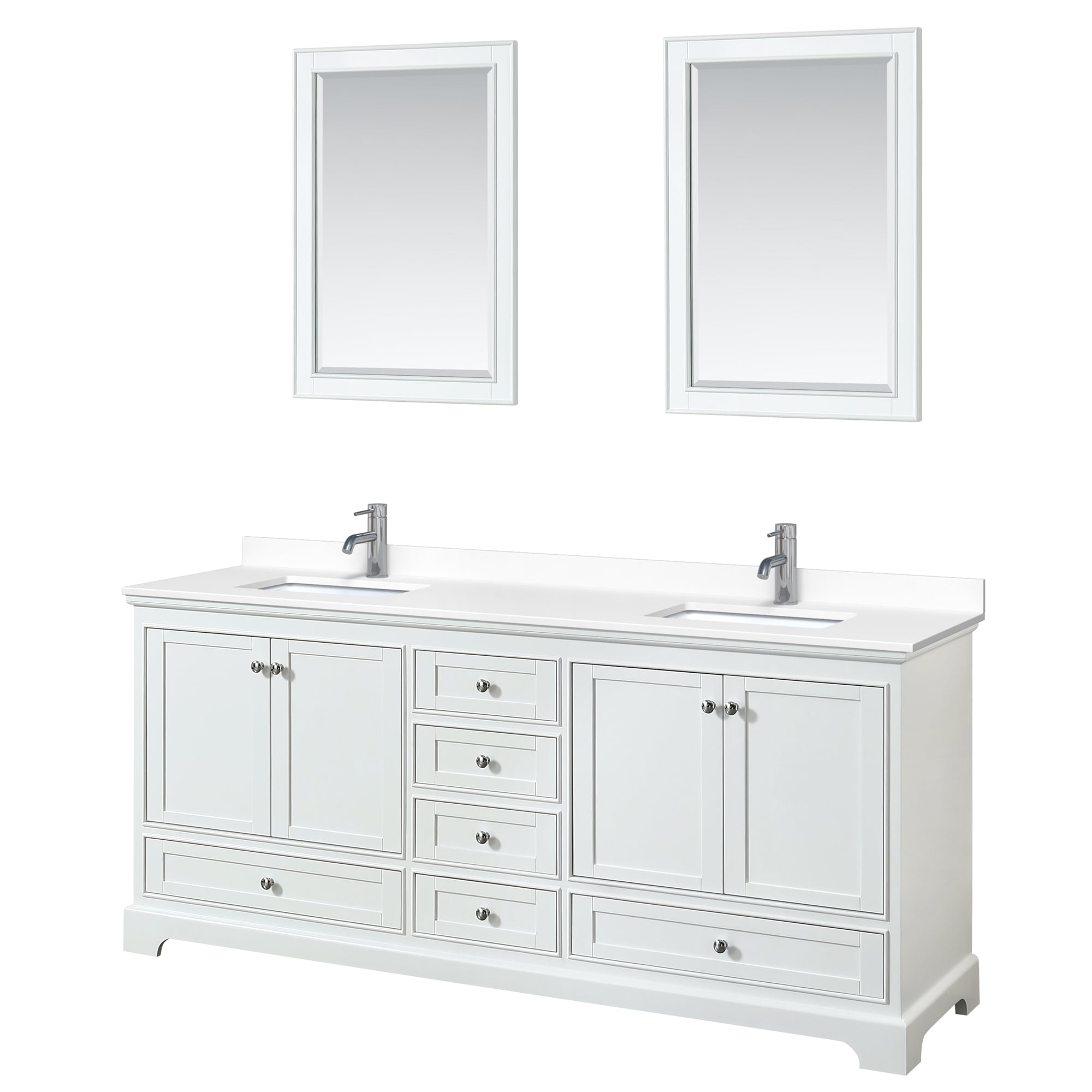 Wyndham Collection WCS202080DWHWCUNSM24 Deborah 80-in White with Polished Chrome Trim Undermount Double Sink Bathroom Vanity with White Cultured Marble Cultured Marble Top (Mirror Included)