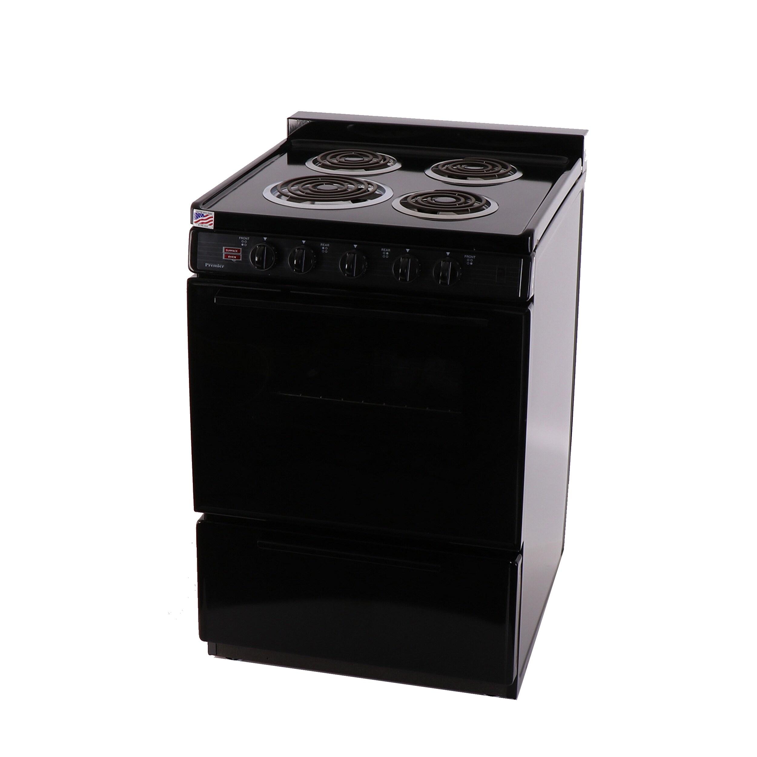 Premier ECK600BP 24 Inch Freestanding Electric Range with 4 Coil Elements,  Stainless Steel Body, Manual Clean, 2 Adjustable Oven Racks, ADA Compliant  and 1 1/2 Inch Black Porcelain Vent Rail