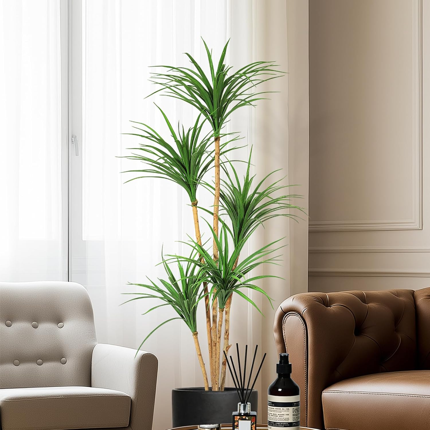 WhizMax DF-PHO-34J3F57A 5FT Dracaena Trees Artificial Indoor Tall Faux Tree with Natural Wood Trunk and Moss-Tall Artificial Plants Artificial Silk Tree Faux Tree with Lifelike Yucca Leaves for Home Office Yard Patio Decor