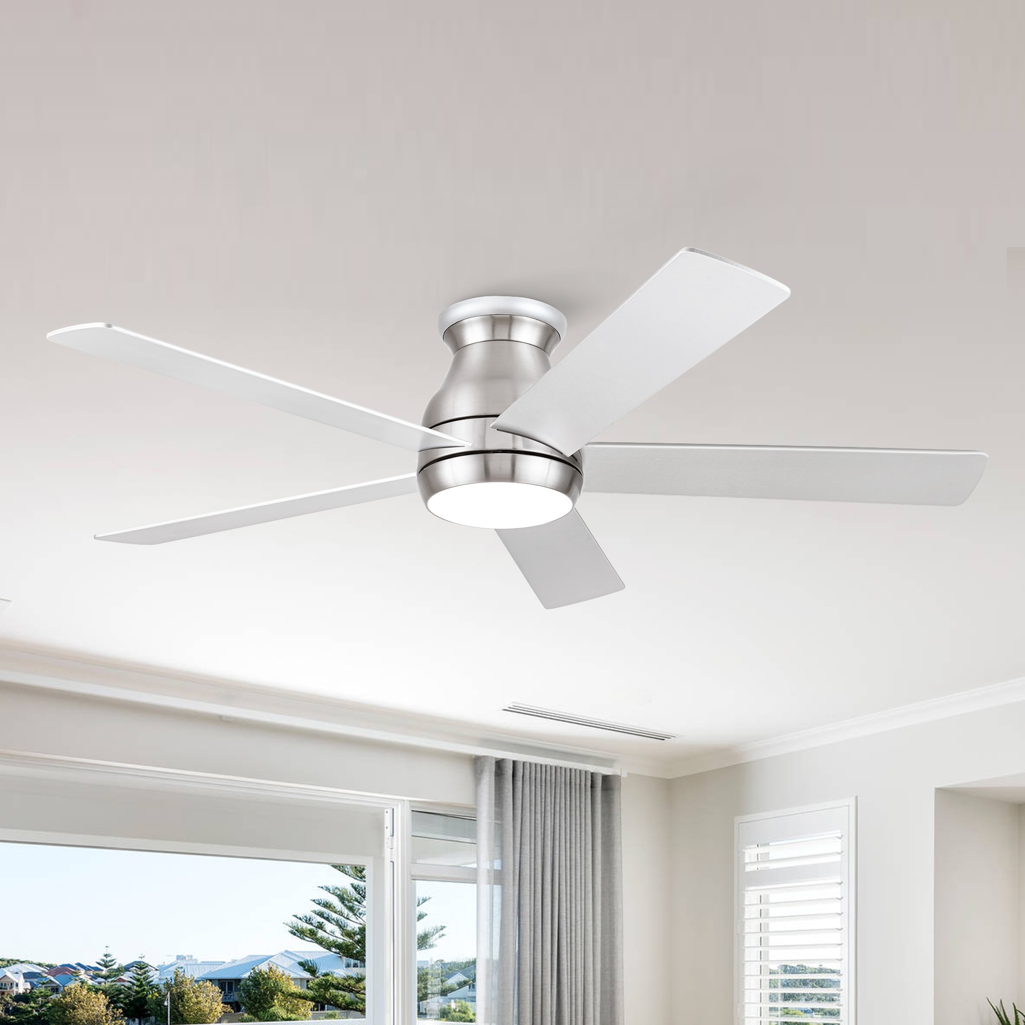 WELLFOR KBSE-52245H 52-in Color-Changing Integrated LED Silver with Matte Blades Ceiling Fan With Light - Remote Included ( 5 -Blade )