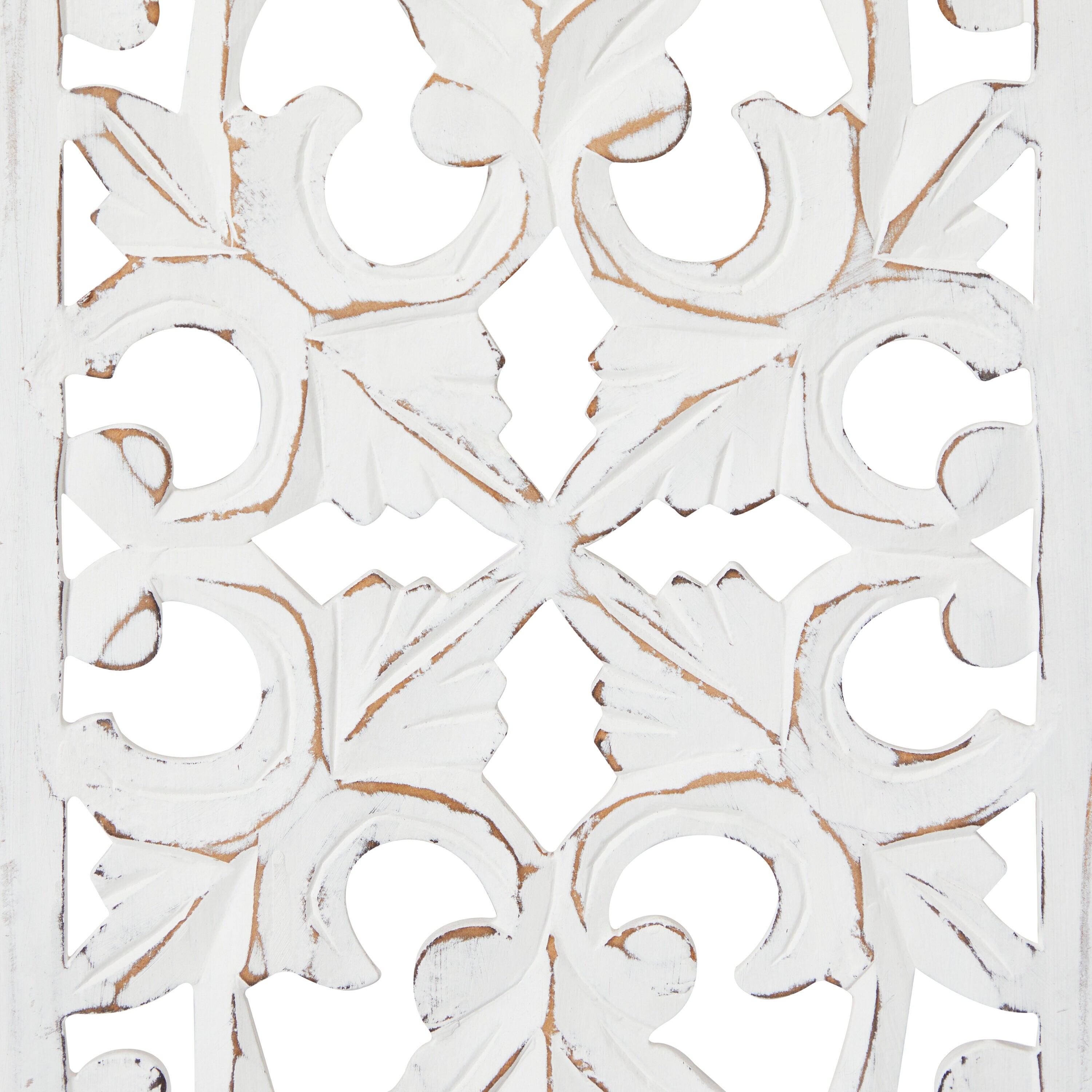 White Distressed Wood Carved Floral Wall Panels Set of 3