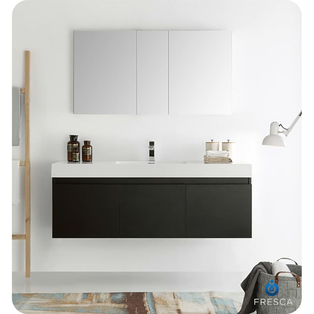 Fresca Senza 12.65-in x 27.5-in x 12-in Black Soft Close Bathroom Wall  Cabinet