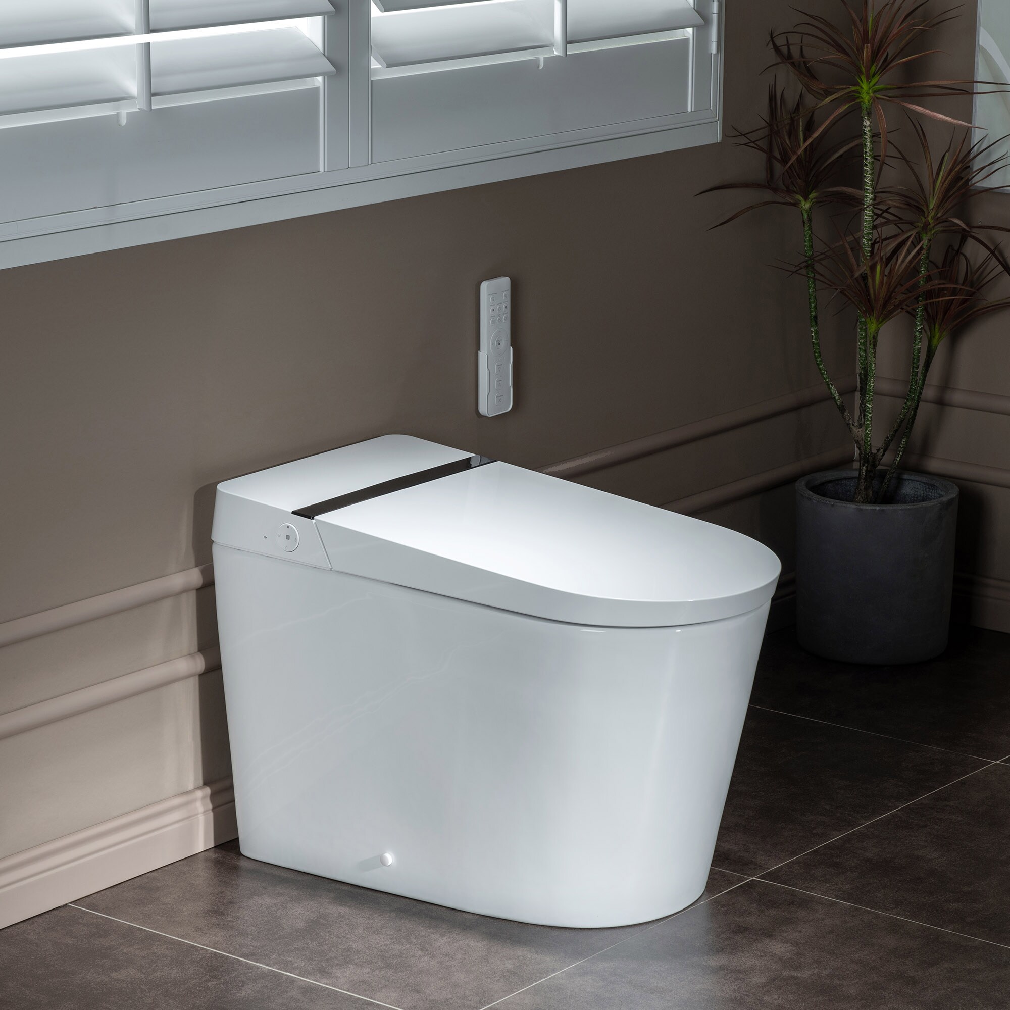 Woodbridge Venezia White Elongated Standard Height Smart Soft Close Toilet  12-in Rough-In with Bidet 1.28-GPF at