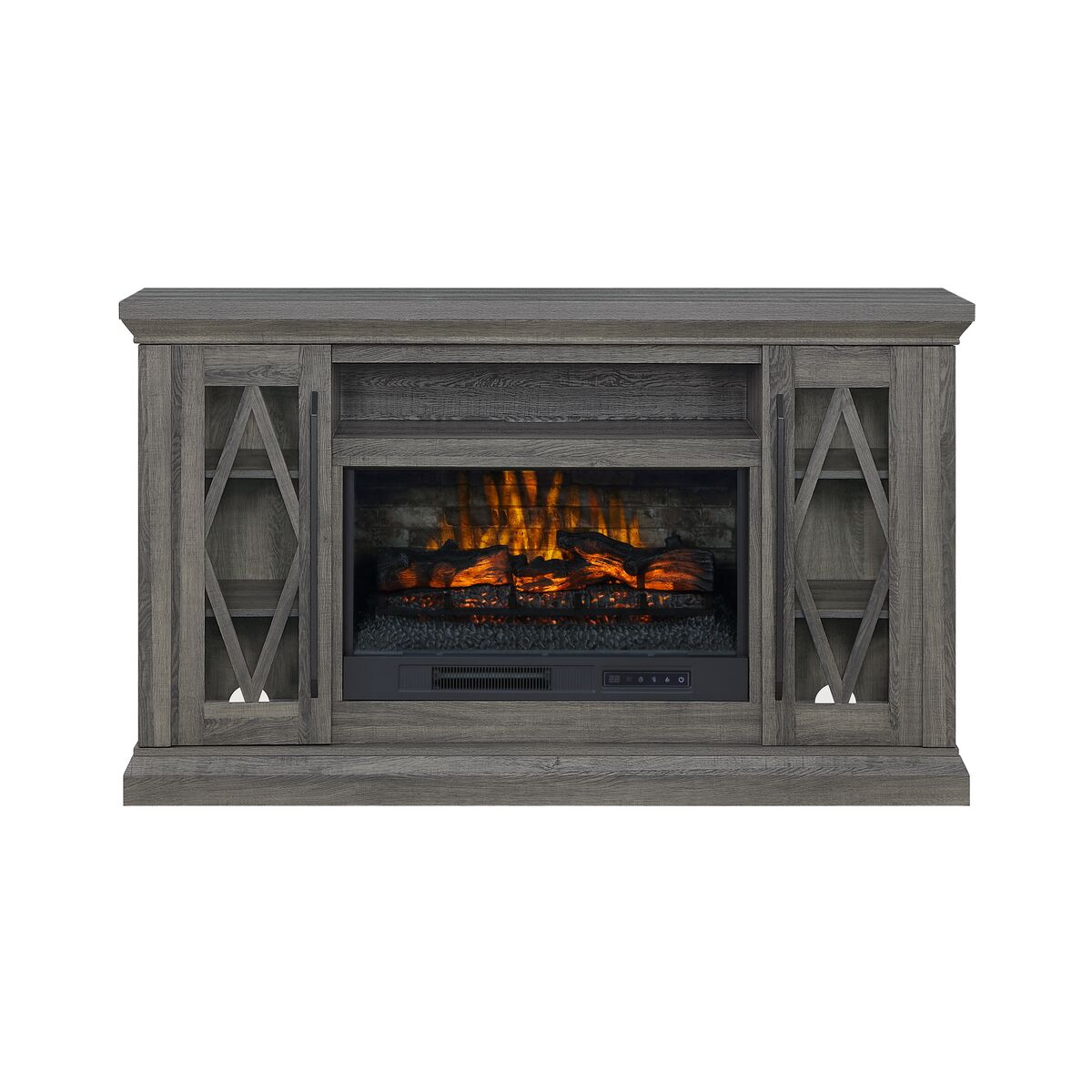 allen + roth LWFP62-9 62-in W Brown TV Stand with Infrared quartz Flat wall Electric Fireplace with Remote Control Included