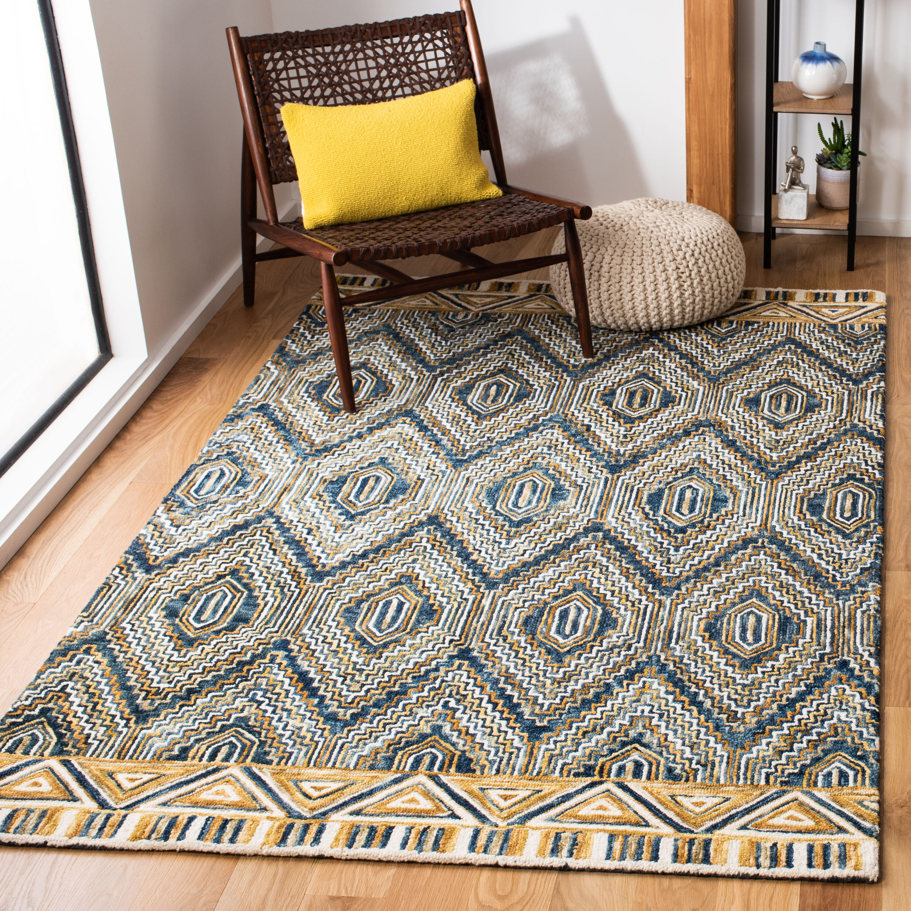  Aspen 822 Blue/Gold Bohemian 4ft x 6ft Small Rectangle Rug