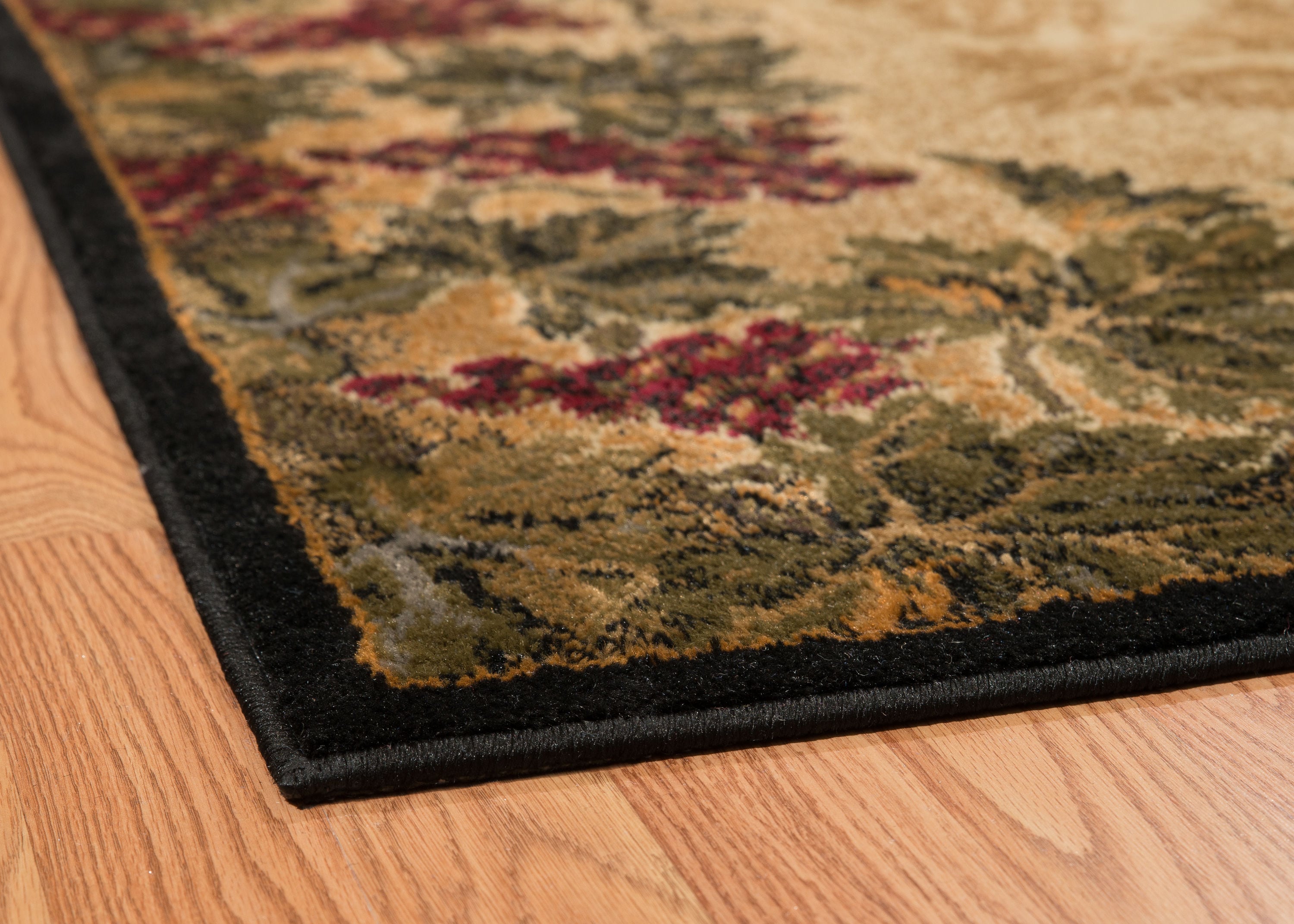 Ivory and Burgundy Floral Polypropylene Rectangular Area Rug