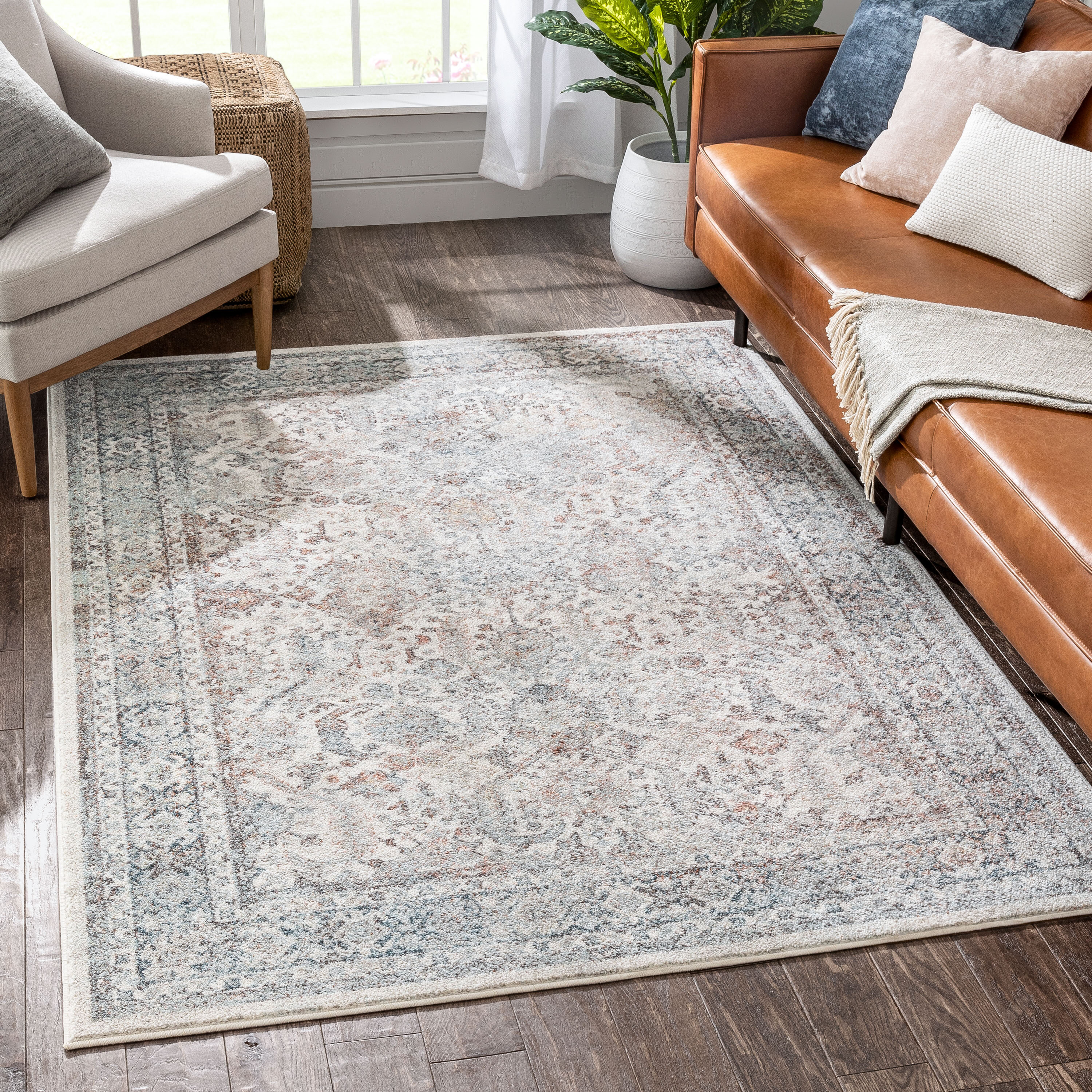 Well Woven RO-287-5 Rodeo 5 x 7 (ft) Loomed Polypropylene Grey Beige Rectangular Indoor Floral/Botanical Vintage Area rug