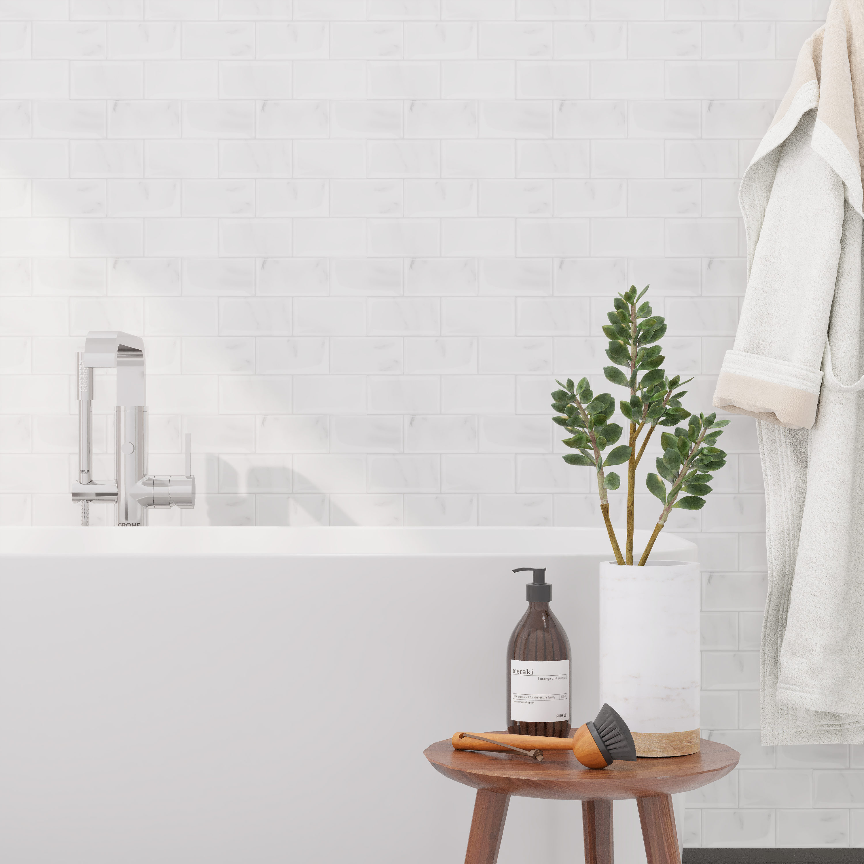 Glossy White Peel and Stick Subway Wall Tile