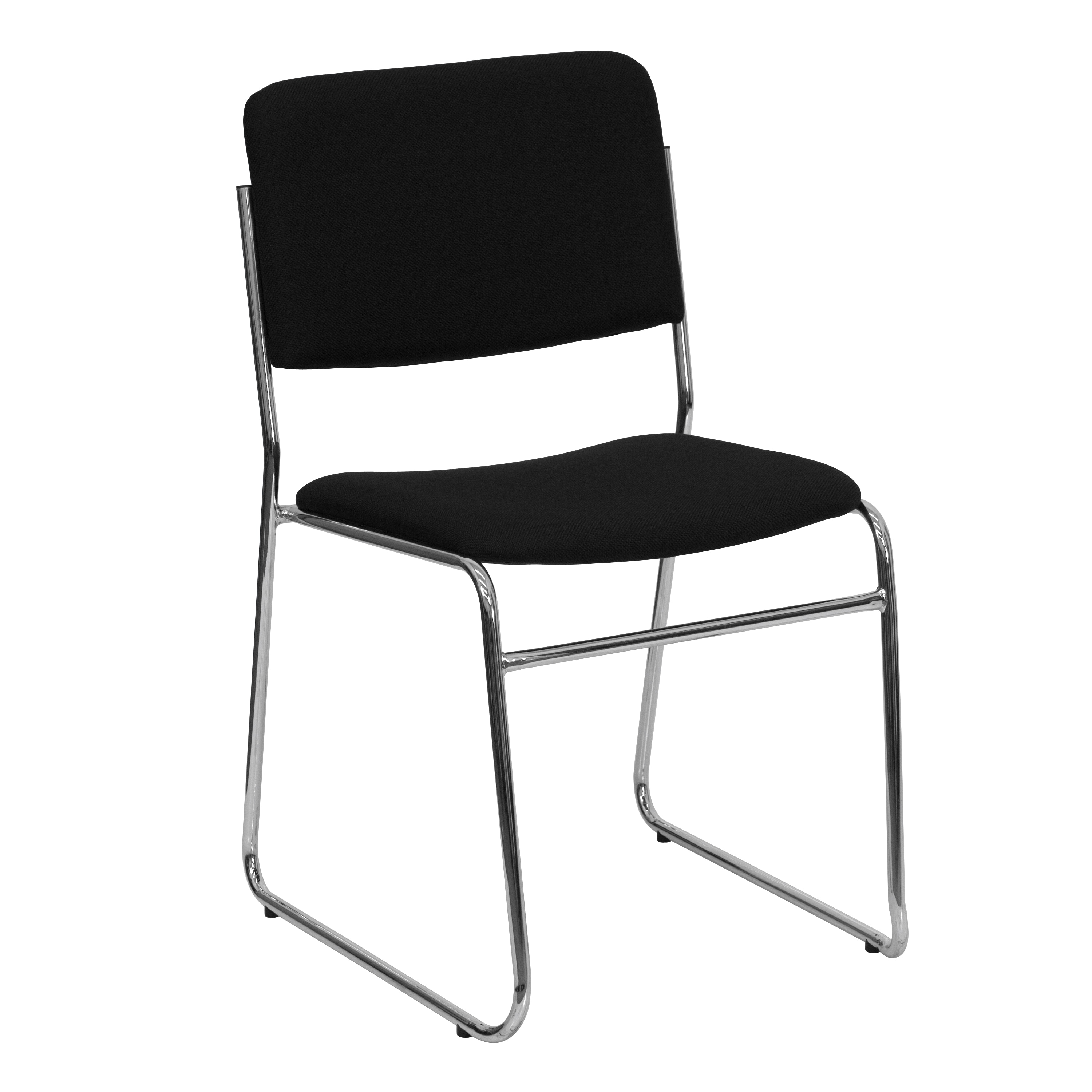 Emma + Oliver 500 lb Capacity Black Fabric High Density Chrome Stacking Chair