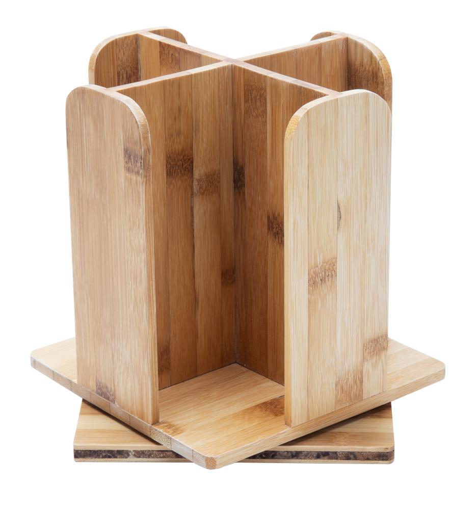 Mind Reader SMDISP-BRN  4 Compartment Carousel, Multi-section Organizer For Stacked Hot or Cold Disposable Cups, Lids, Lazy Susan Condiment Holder, Bamboo, Brown