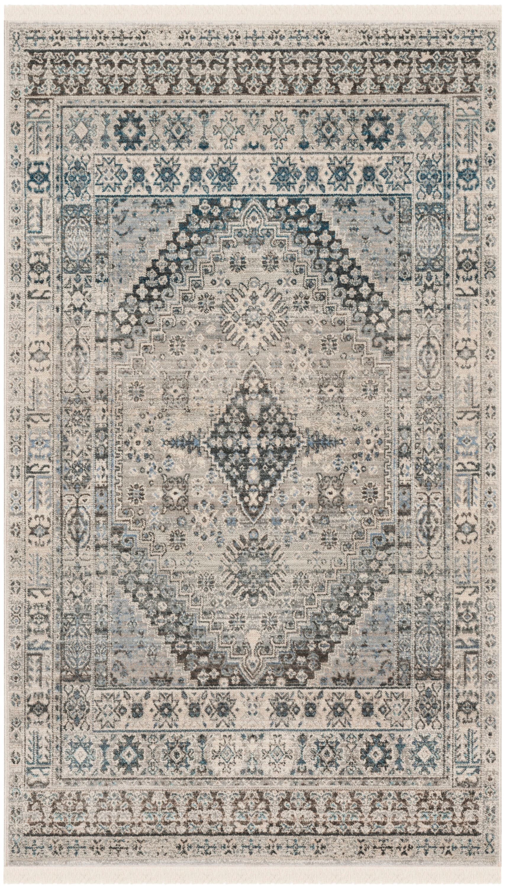 Gray and Blue Vintage Persian 4' x 6' Synthetic Area Rug