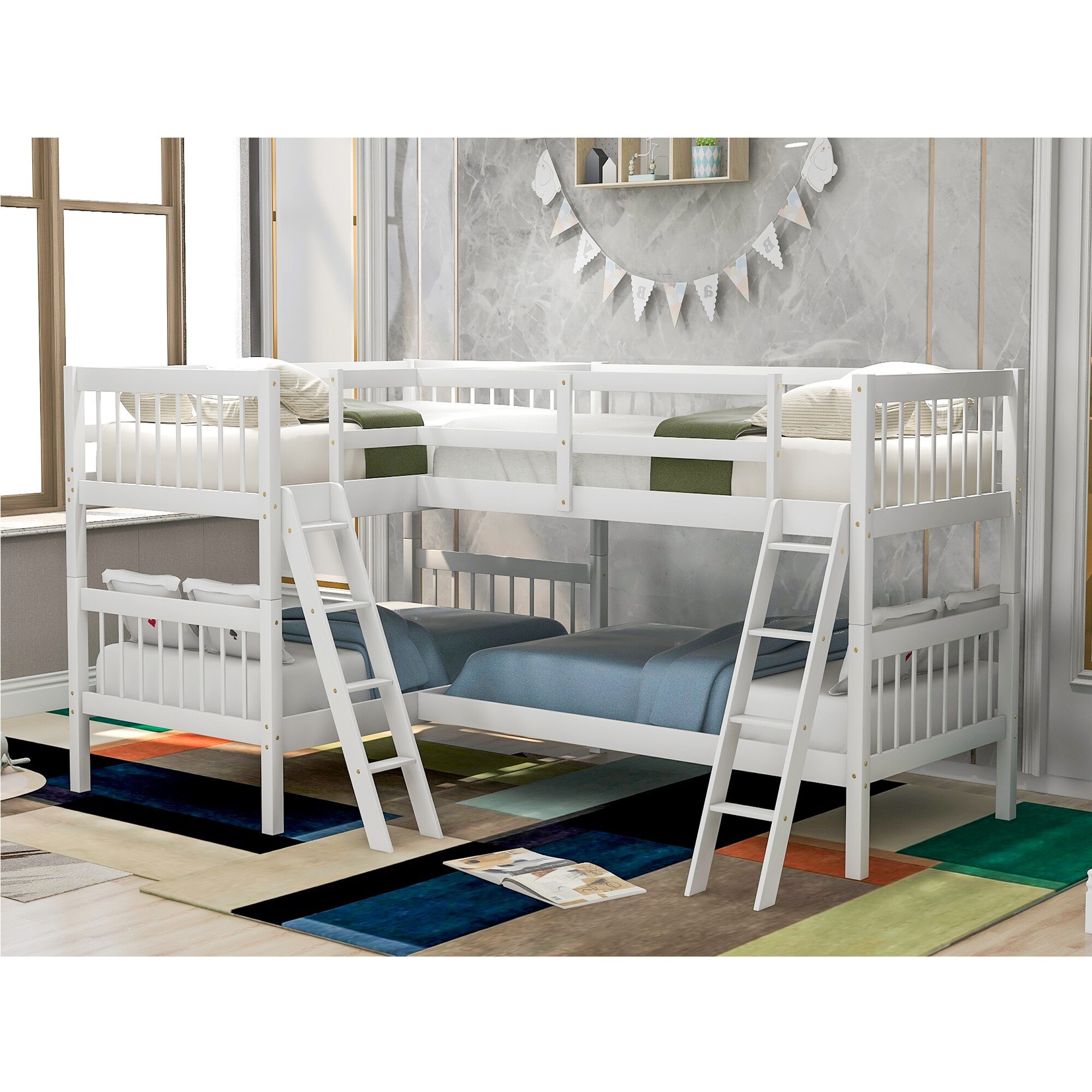 Yiekholo White Twin Over Twin Bunk Bed in the Bunk Beds department at ...