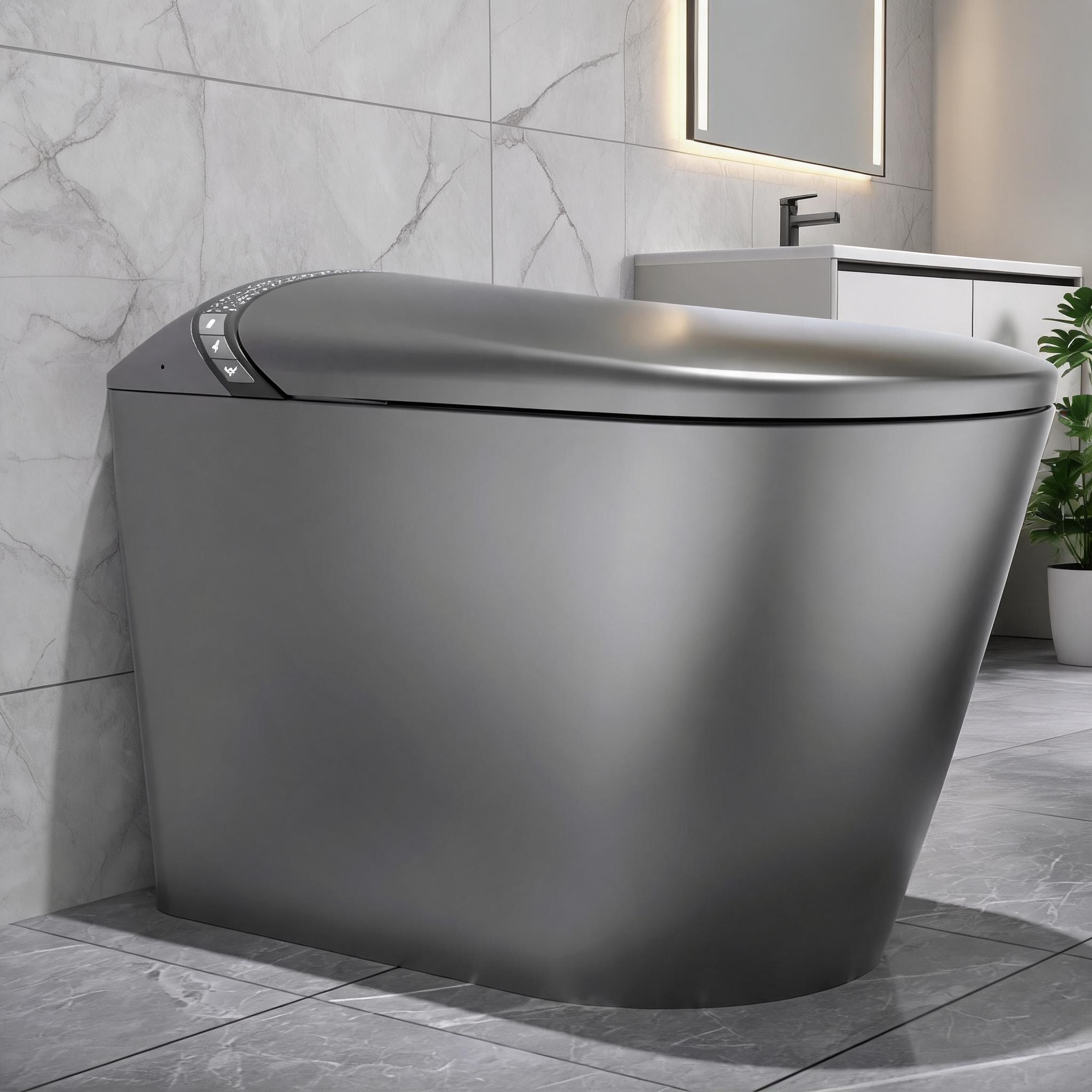 SUNCREAT - Elongated Smart Toilet with Bidet in Neutral Gray Porcelain 28-Inch Length Heated Seat...