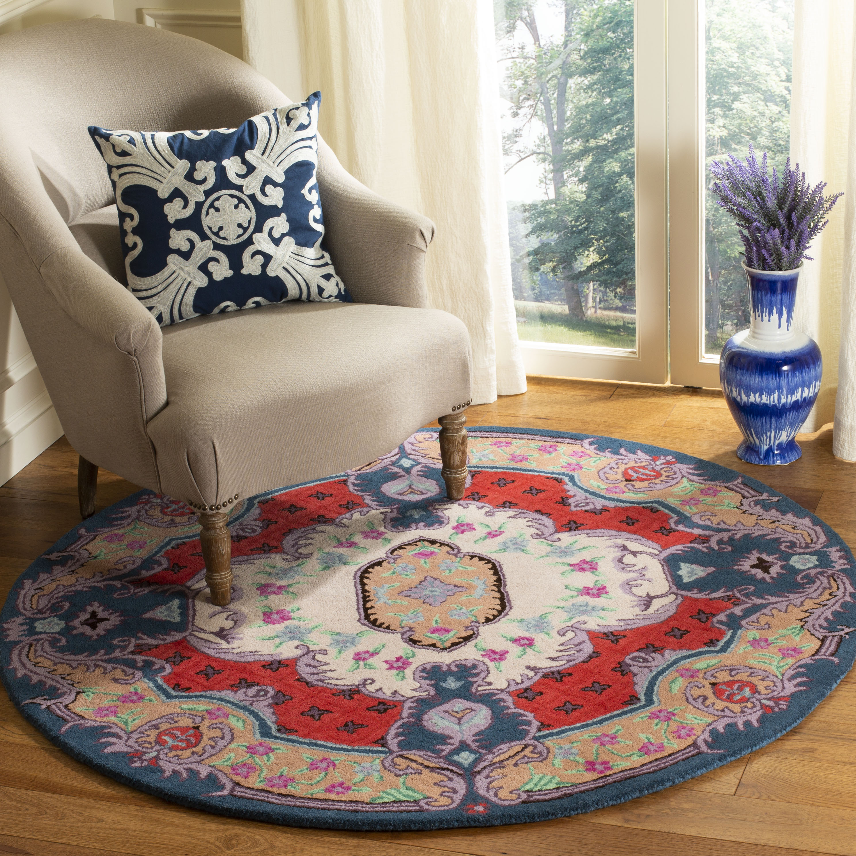  Bellagio 535 Ivory/Pink Traditional 5ft x 5ft Round Rug