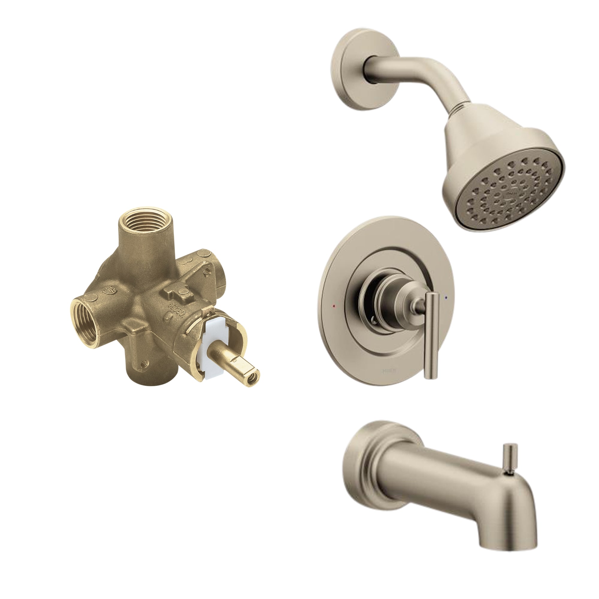 Moen Gibson Brushed Nickel 1-Handle Bathtub and Shower Faucet with Valve