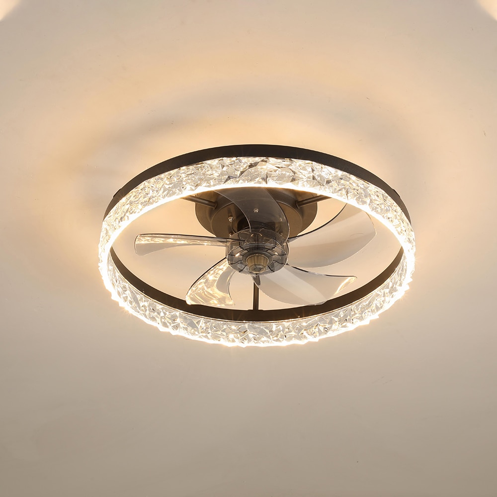 Sunrinx MG50-9-FSD 20-in Color-Changing Integrated LED Outdoor Flush Mount White with transparent Blades Fandelier Ceiling Fan With Light - Remote Included ( 5 -Blade )