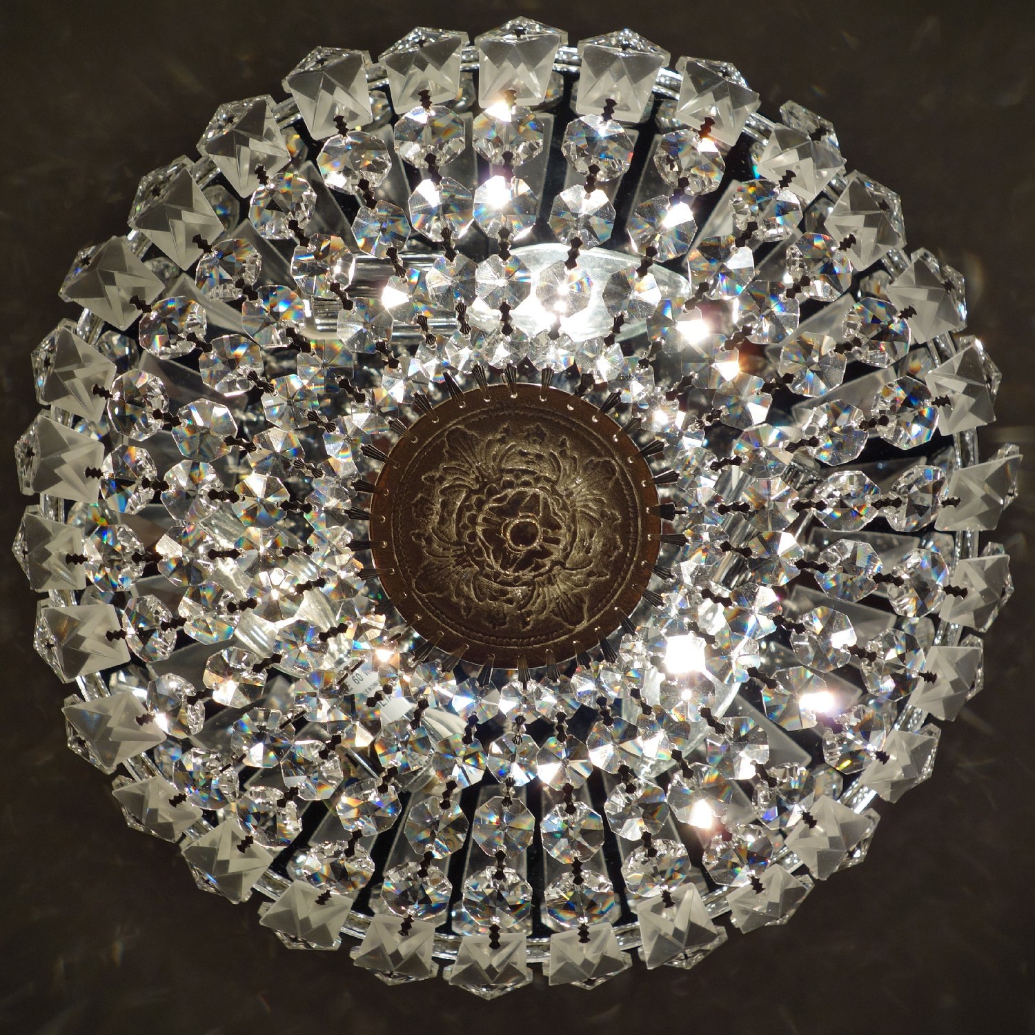 English Bronze Flush Mount with Clear Italian Crystals