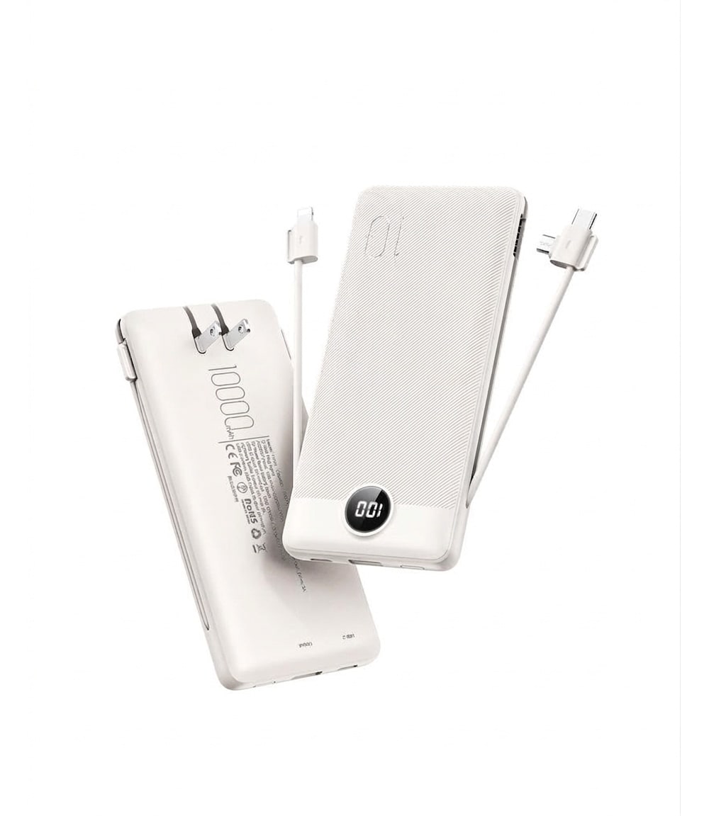 Oyezvary 1 Piece All in One 10000mAh Slim Portable Charger Built in AC Plug and Cables Charges 4 Devices Compatible with iPhone Samsung Android #LOZ0429F02