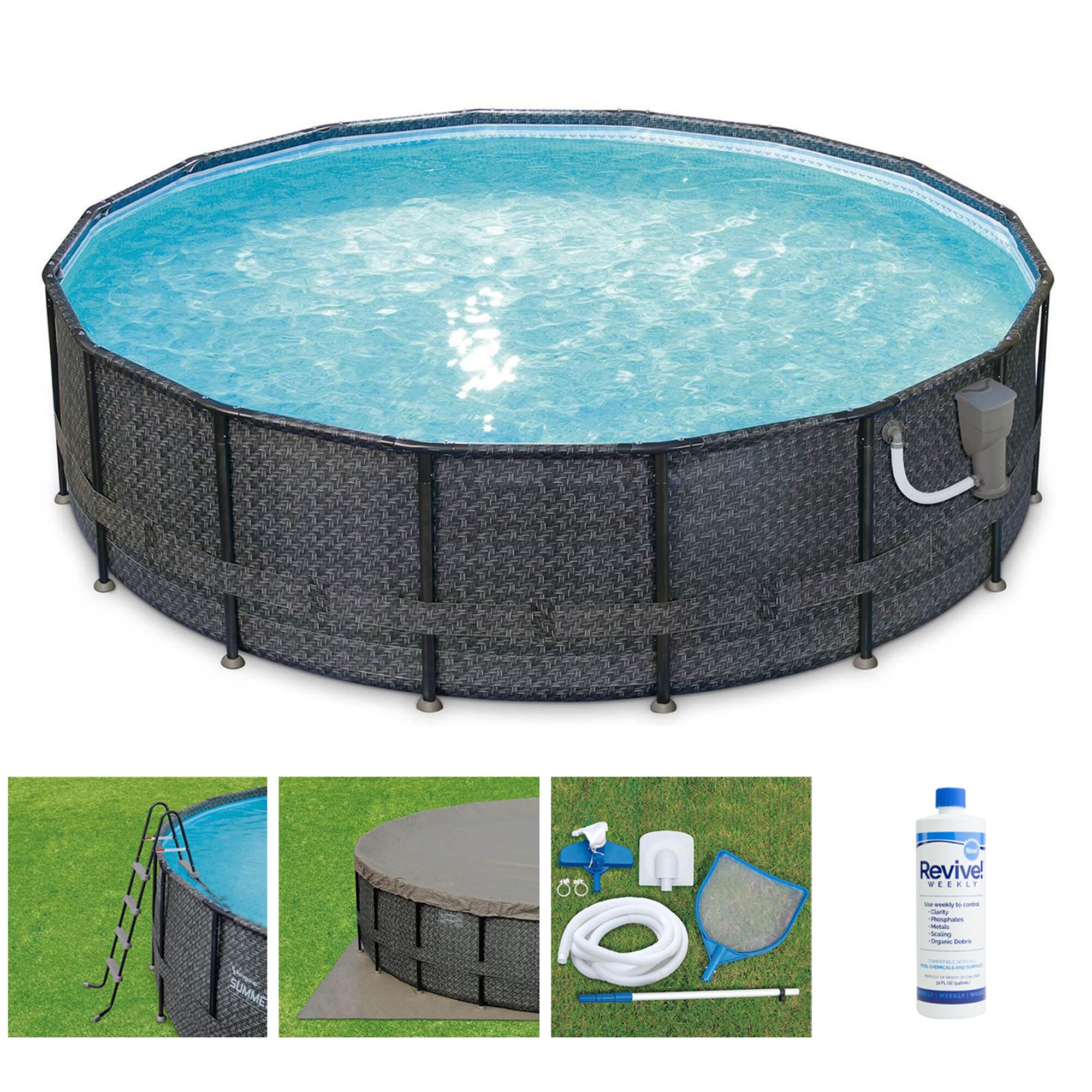 Summer Waves 253245 16-ft x 16-ft x 48-in Steel Wall Panels Round Above-Ground Pool with Filter Pump,Ground Cloth,Pool Cover and Ladder