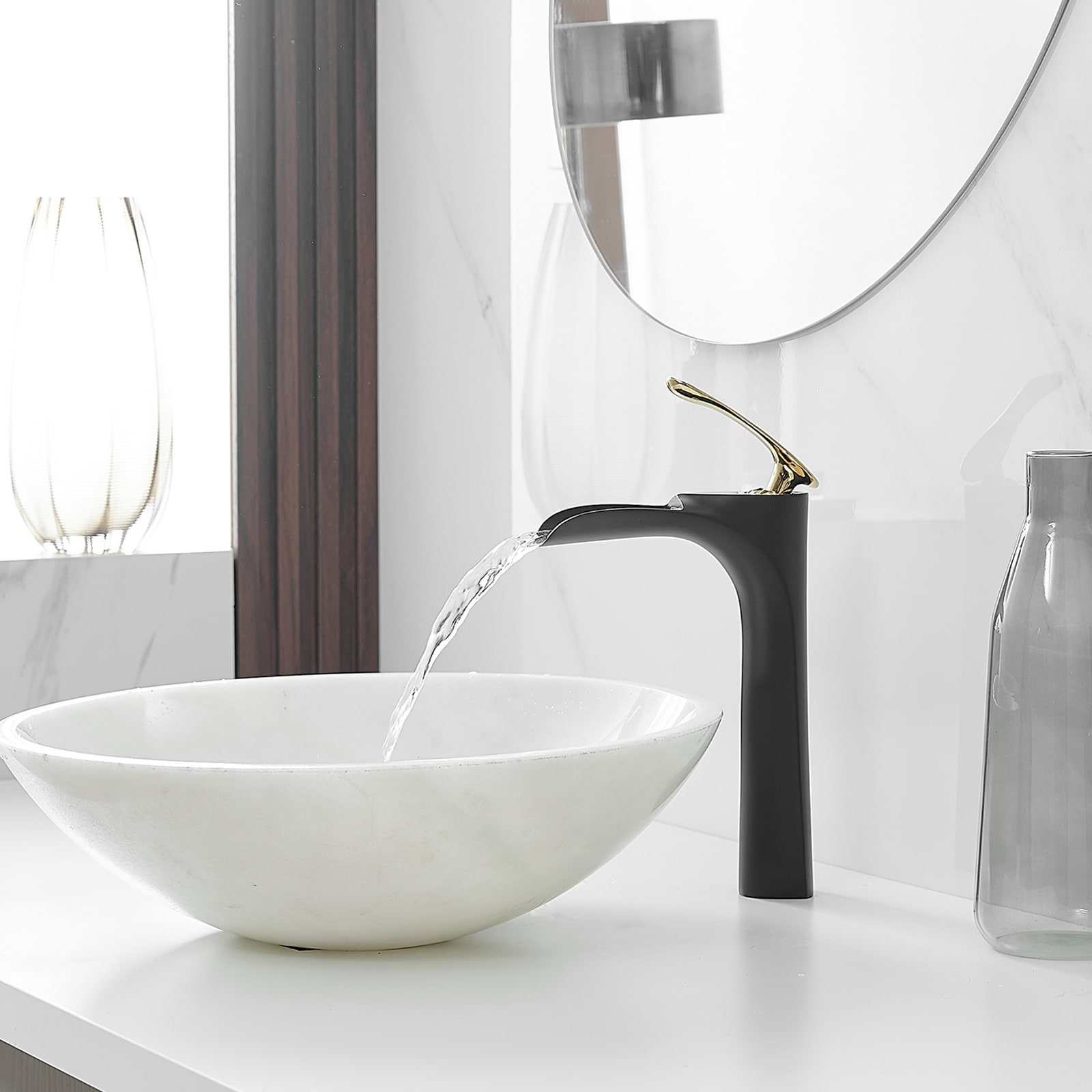 Matte Black and Gold Single Handle Vessel Sink Faucet