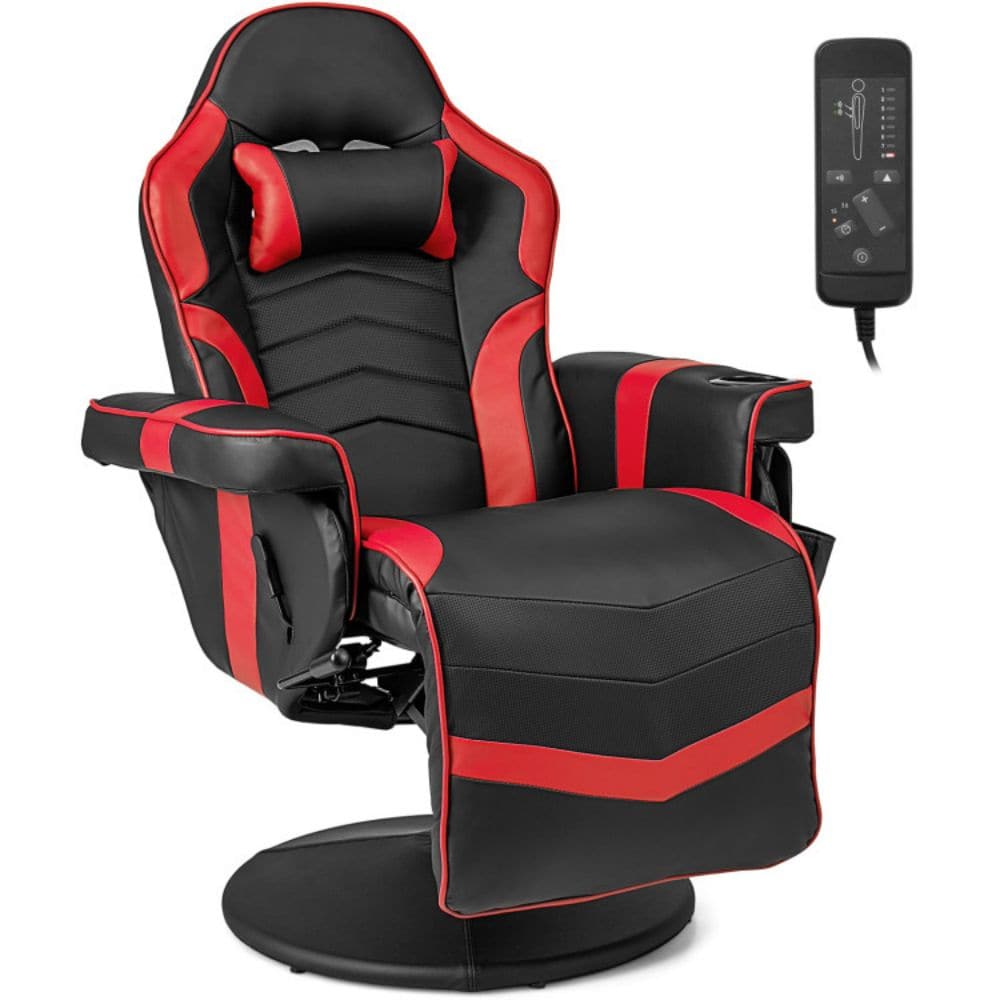 WELLFOR CY Game Chair Red and Black Contemporary Ergonomic Adjustable Height Swivel Upholstered Gaming Chair in the Office Chairs department at Lowes