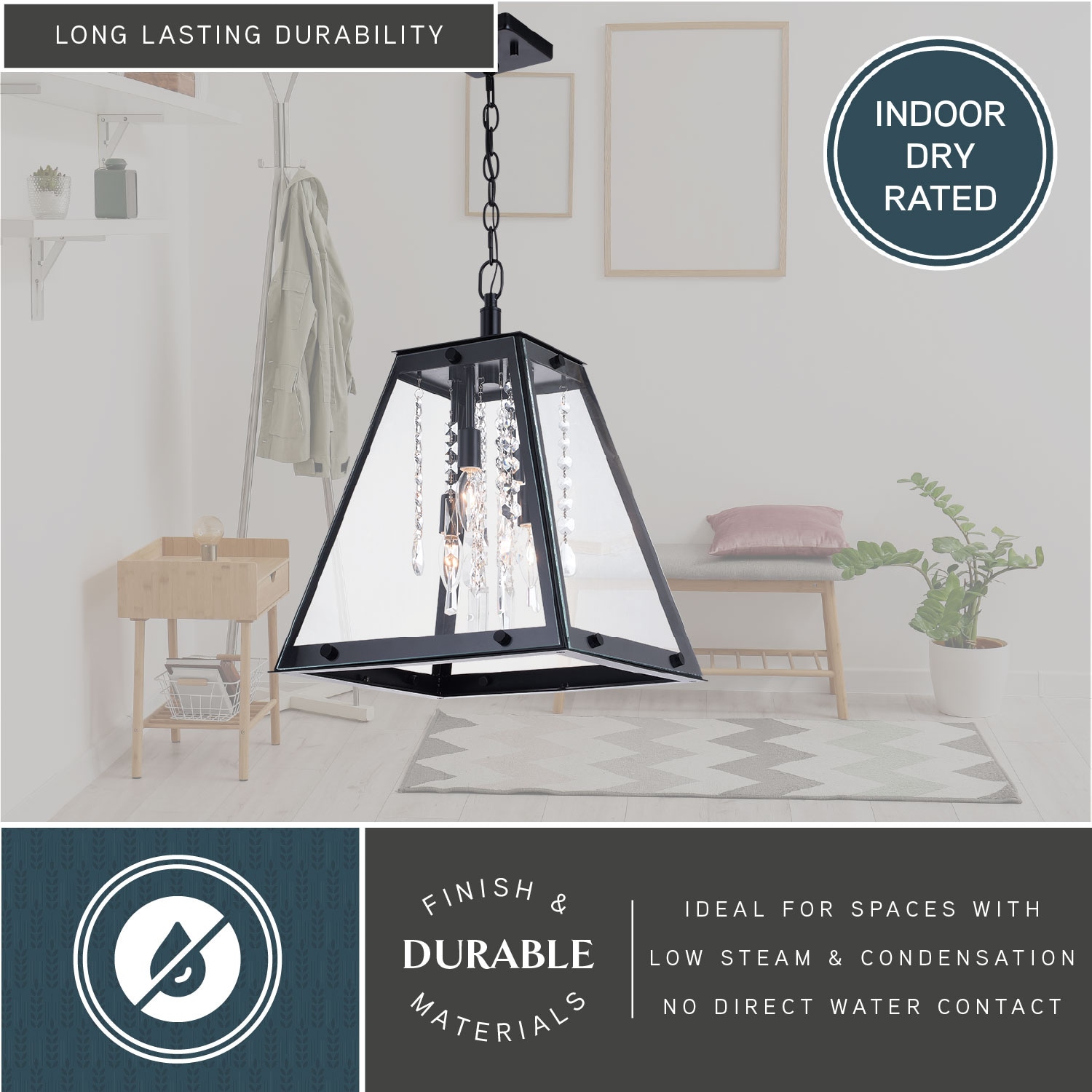 Tremont Urban Loft 15" Mini Pendant in Matte Black with Crystal Strands