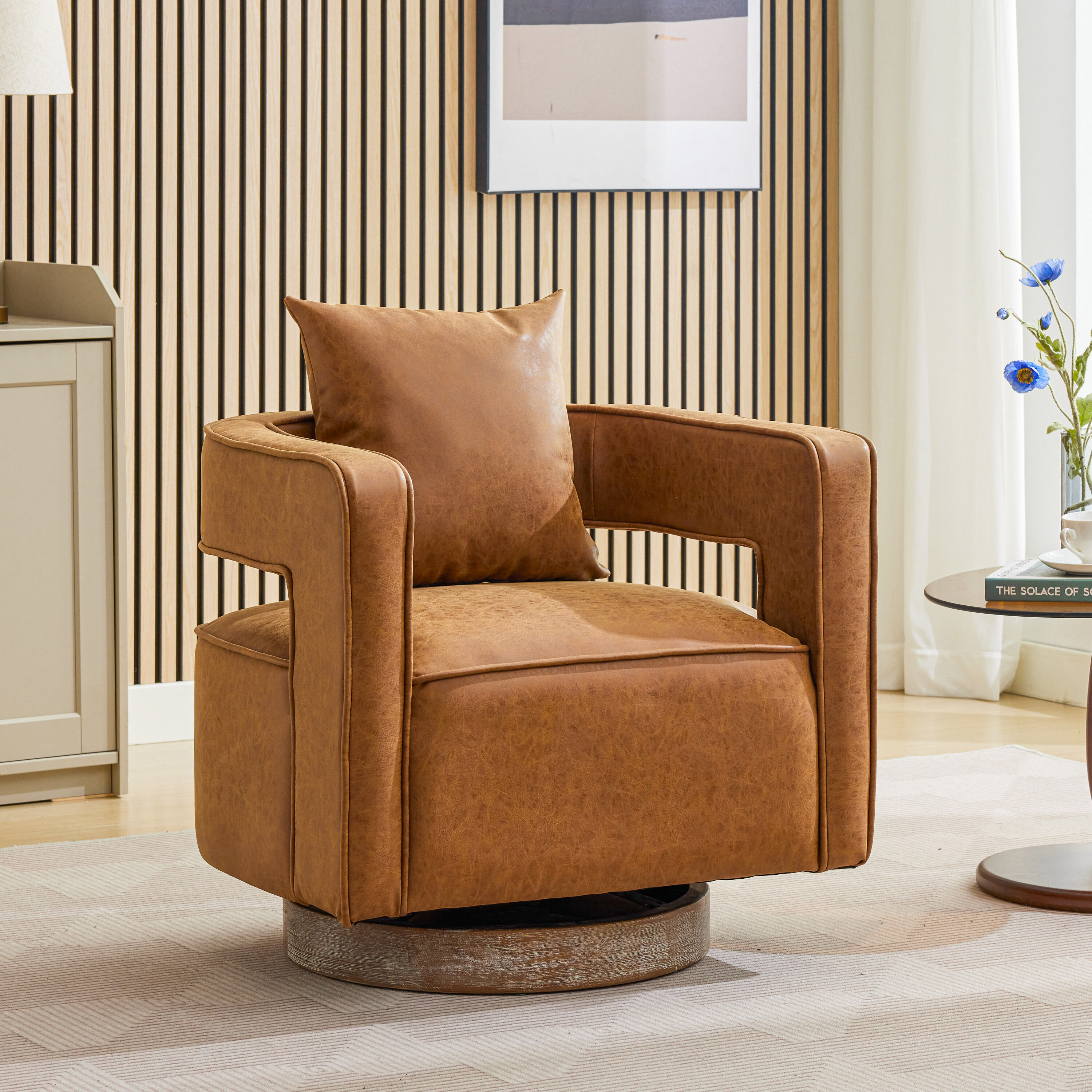 Hrinhom HC-W1109-BROWN Modern BROWN Faux leather Swivel Accent Chair