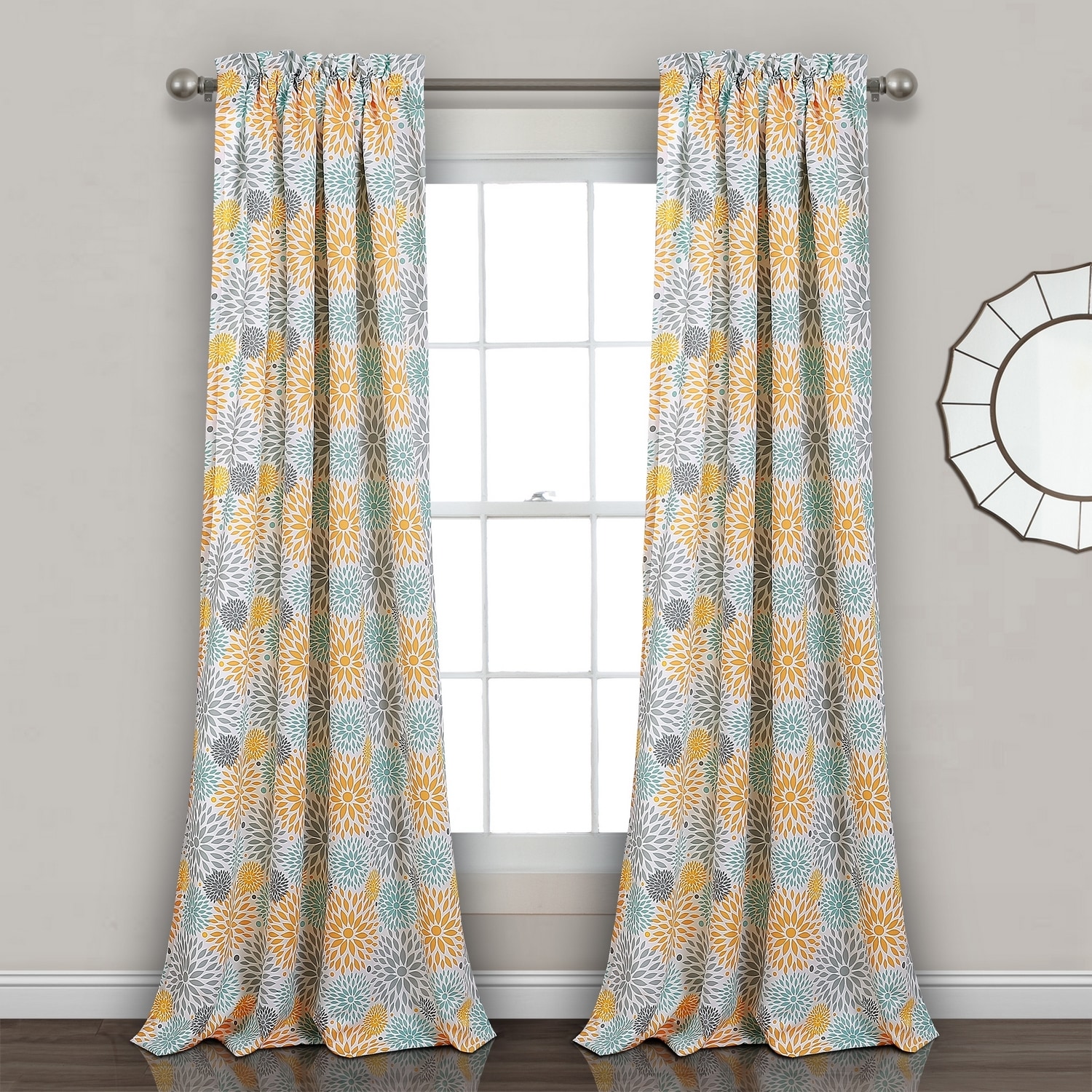 Lush Decor 16T002533 84-Inches Yellow Floral Room darkening Rod pocket Curtain panel pair