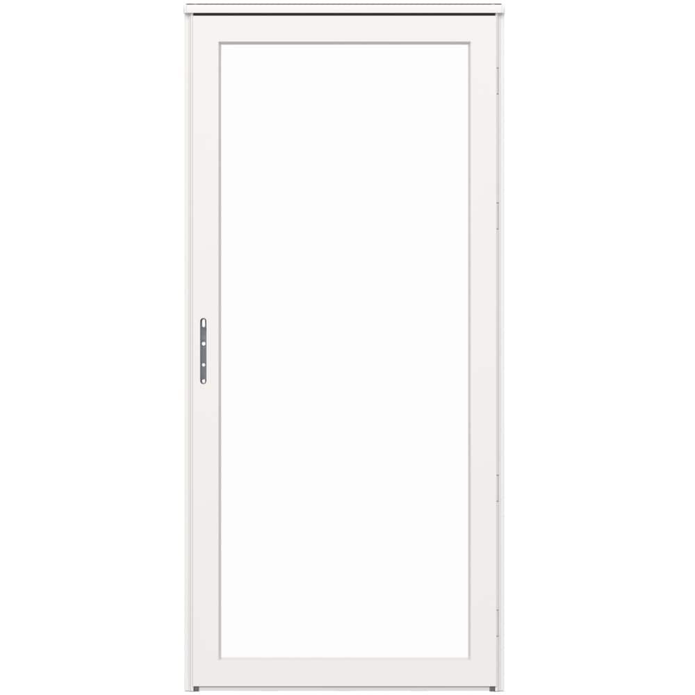Platinum 32-in x 81-in White Linen Full-view Interchangeable Screen Aluminum Storm Door Left-Hand Outswing | - LARSON 45904361R