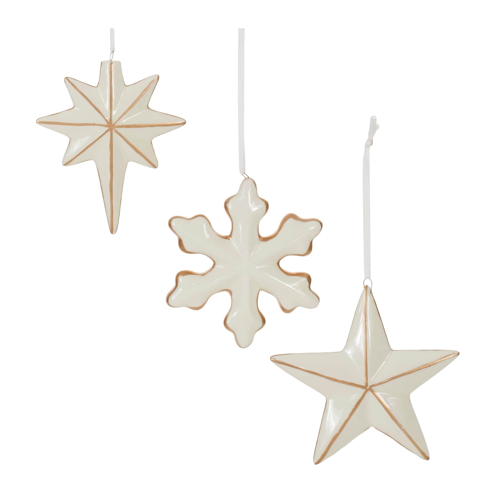 Melrose International 90695DS Star and Snowflake Ornament (3 Asst) 4H Ceramic