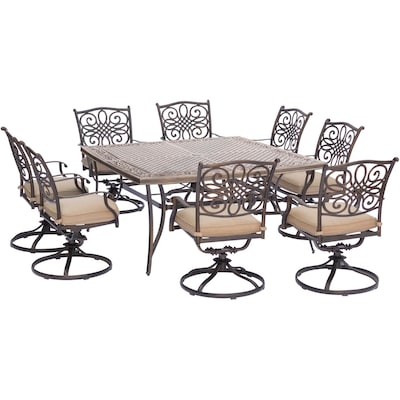 9 Piece Bronze Patio Dining Set, Round Patio Table That Seats 8