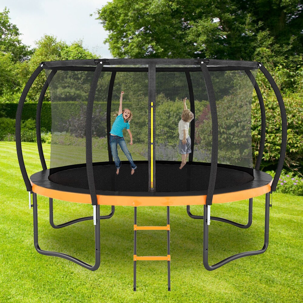 Fun Orange 12FT Round Black Backyard Trampoline with Safety Enclosure,  Waterproof Spring Cover Padding, and Enhanced Durability in the Trampolines  department at