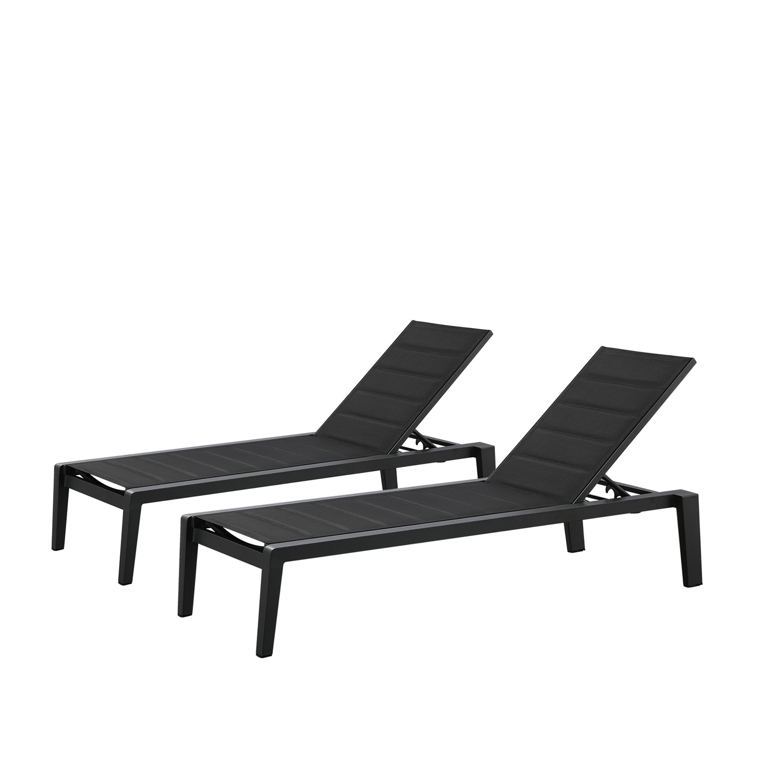 GZMR CRO-D0102HEVPXV 2 Black Aluminum Frame Stationary Chaise Lounge Chair with Mesh Seat