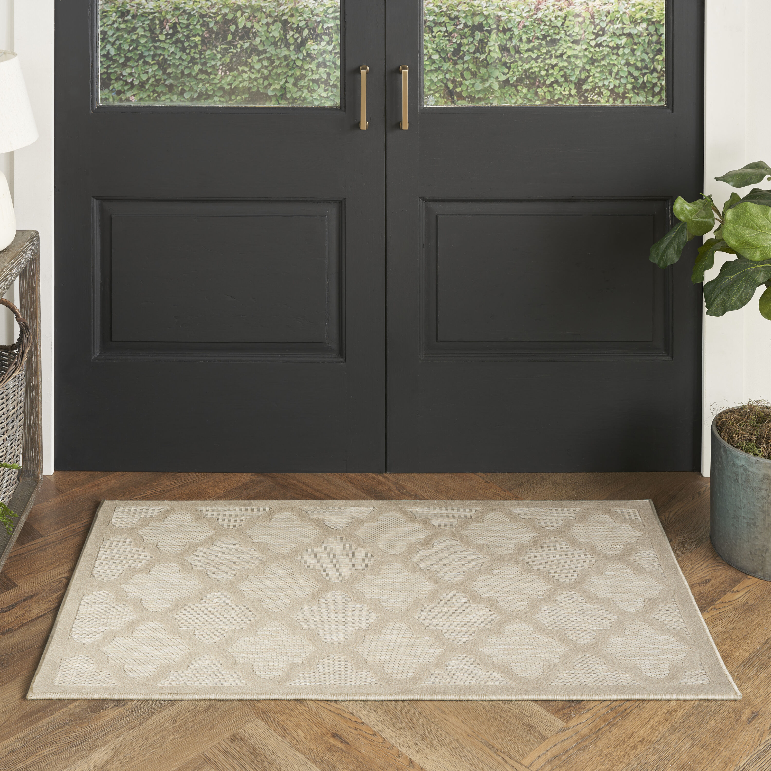 Nourison Home 099446945105 2 x 4 (ft) Loomed Polyester/Polypropylene Cream Rectangular Indoor/Outdoor Trellis Area rug