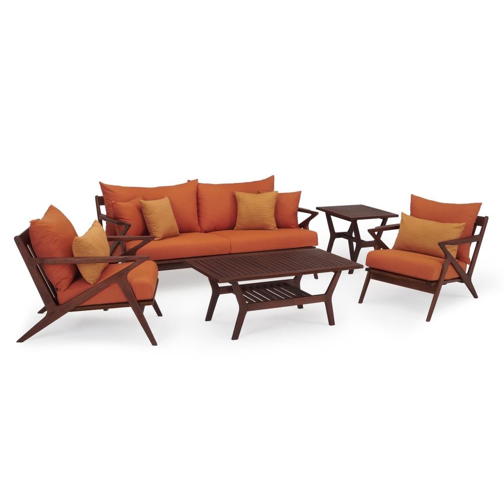 RST Brands OP-AWSS5-VGHN-TKA-K Vaughn 5-Piece Patio Sofa Conversation Set with Orange Sunbrella Cushions