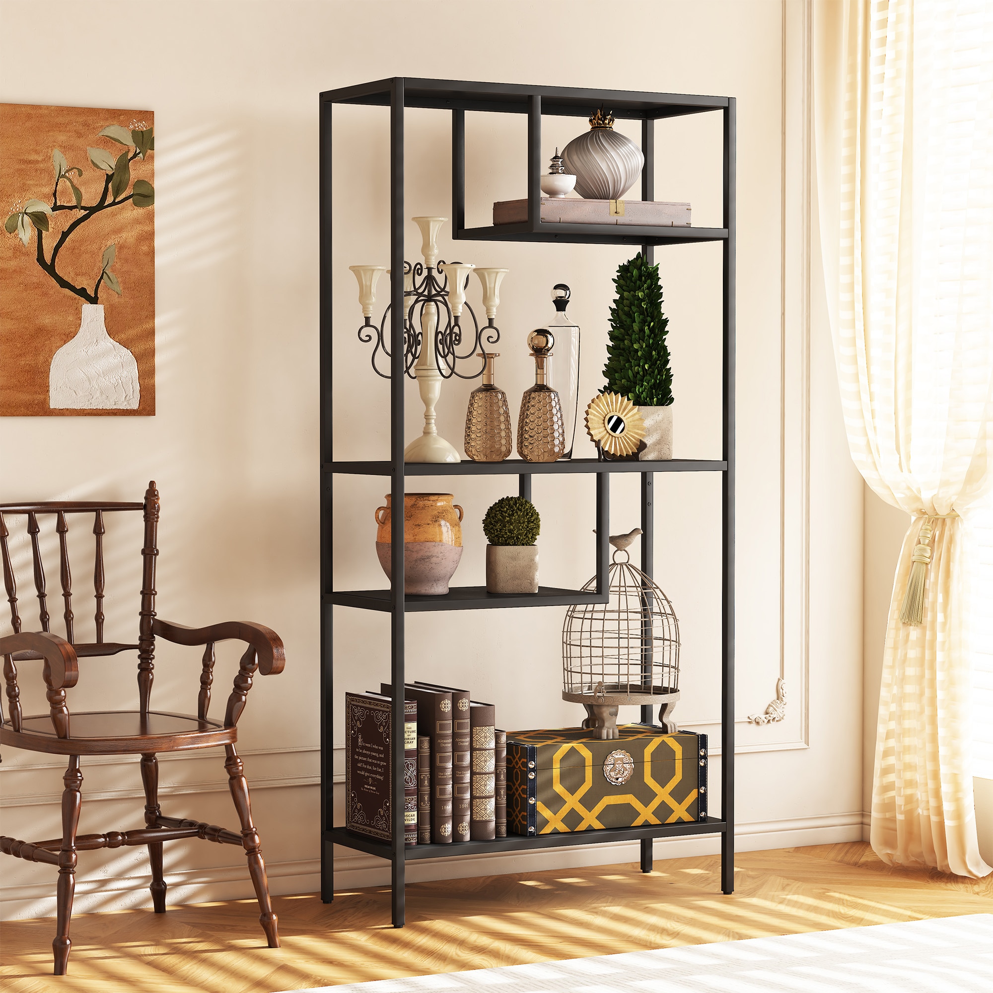 LOVMOR SF-R-T2398P286673 Modern Storage Shelf with 4 Compartments and Metal Legs Freestanding Organizer