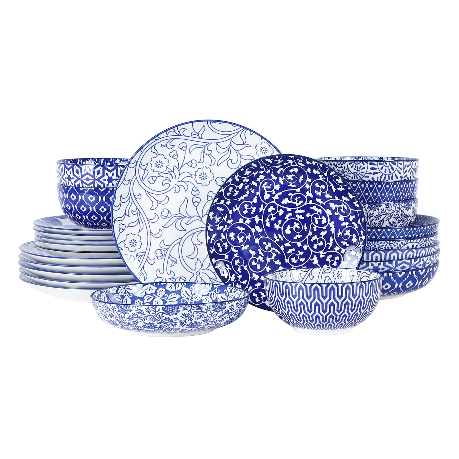 Aoibox  Ceramic Dinnerware Set for 6 with 24 Pieces Including 10 in Dinner Plates 8 in Salad Plates Soup Bowls