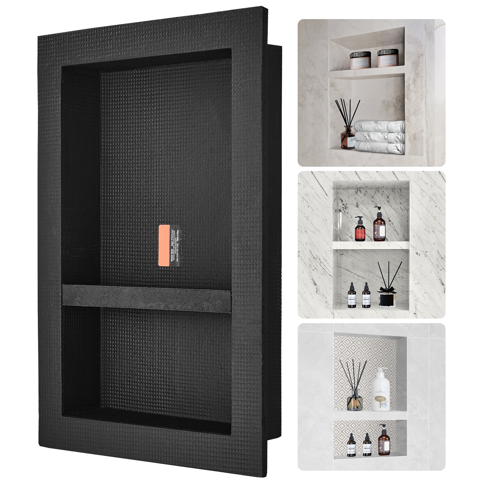 VEVOR SCSLLYBK2C1704691V0 Shower Niche Ready for Tile 16 in x 24 in  Double Shelf Organizer  Square Corners Wall inserted Niche Recessed  Sealed Protection Modern Soap Storage Niche for Shower Bathroom  Black