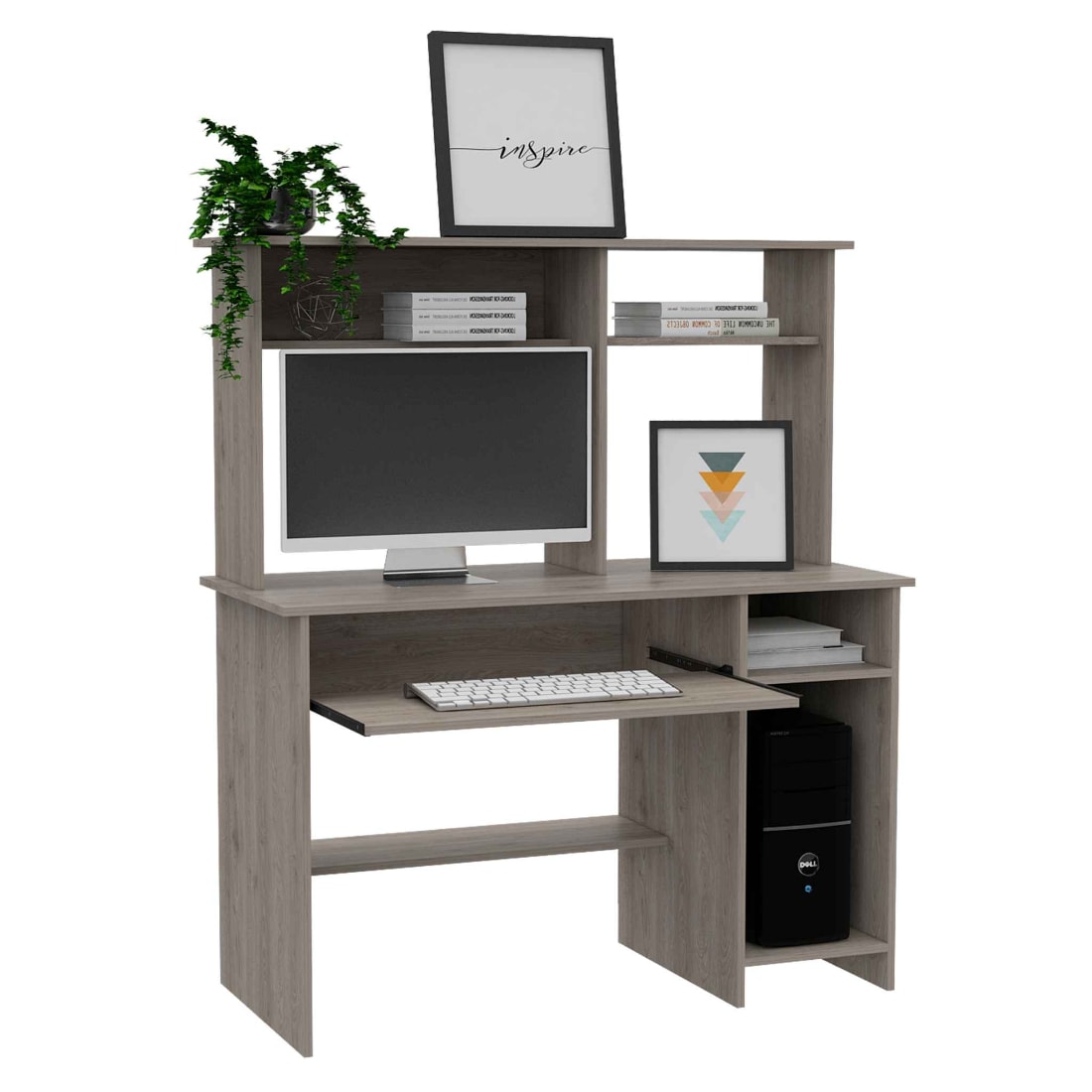 HomeRoots 4000403846 Brion Light Gray Computer Desk with Hutch
