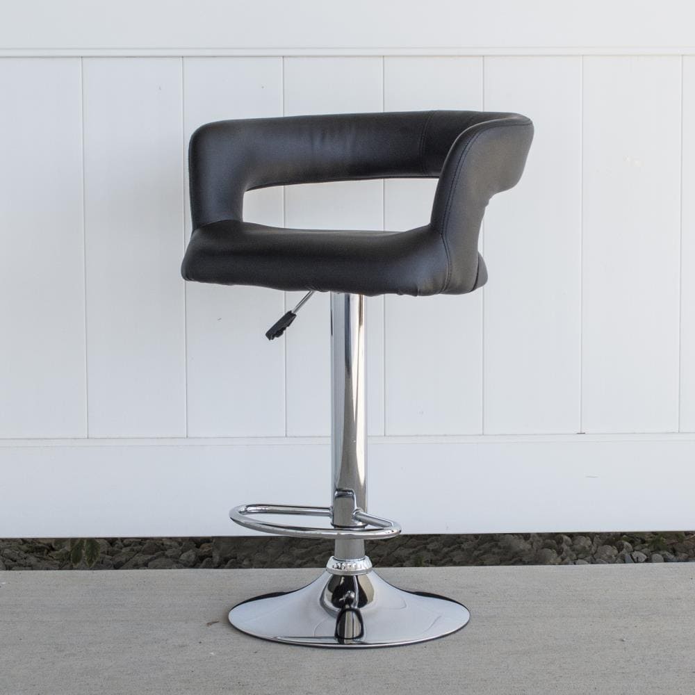 Sleek Chrome and Black Leather Adjustable Swivel Bar Stool