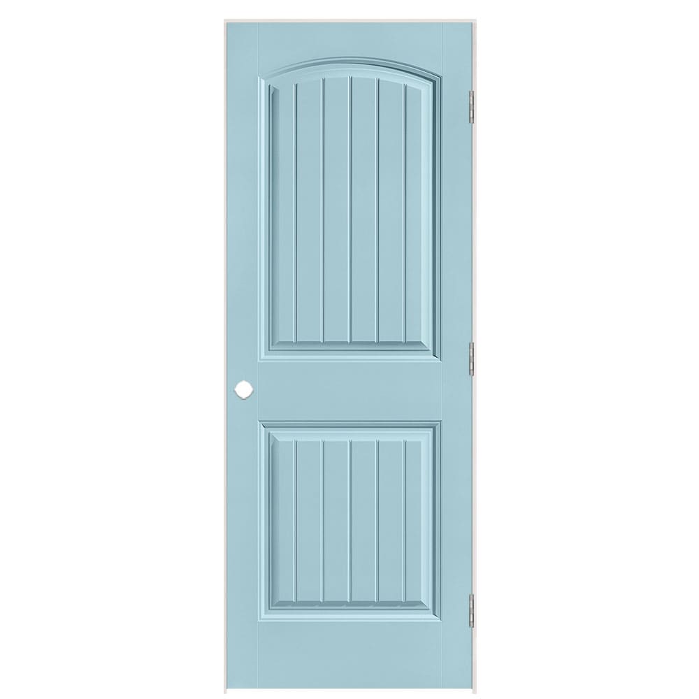 Masonite 1443781 30-in x 80-in Sea Mist Solid core 2-panel round top plank Left hand Smooth Prefinished Molded composite Flat Jamb Single Prehung Interior Door