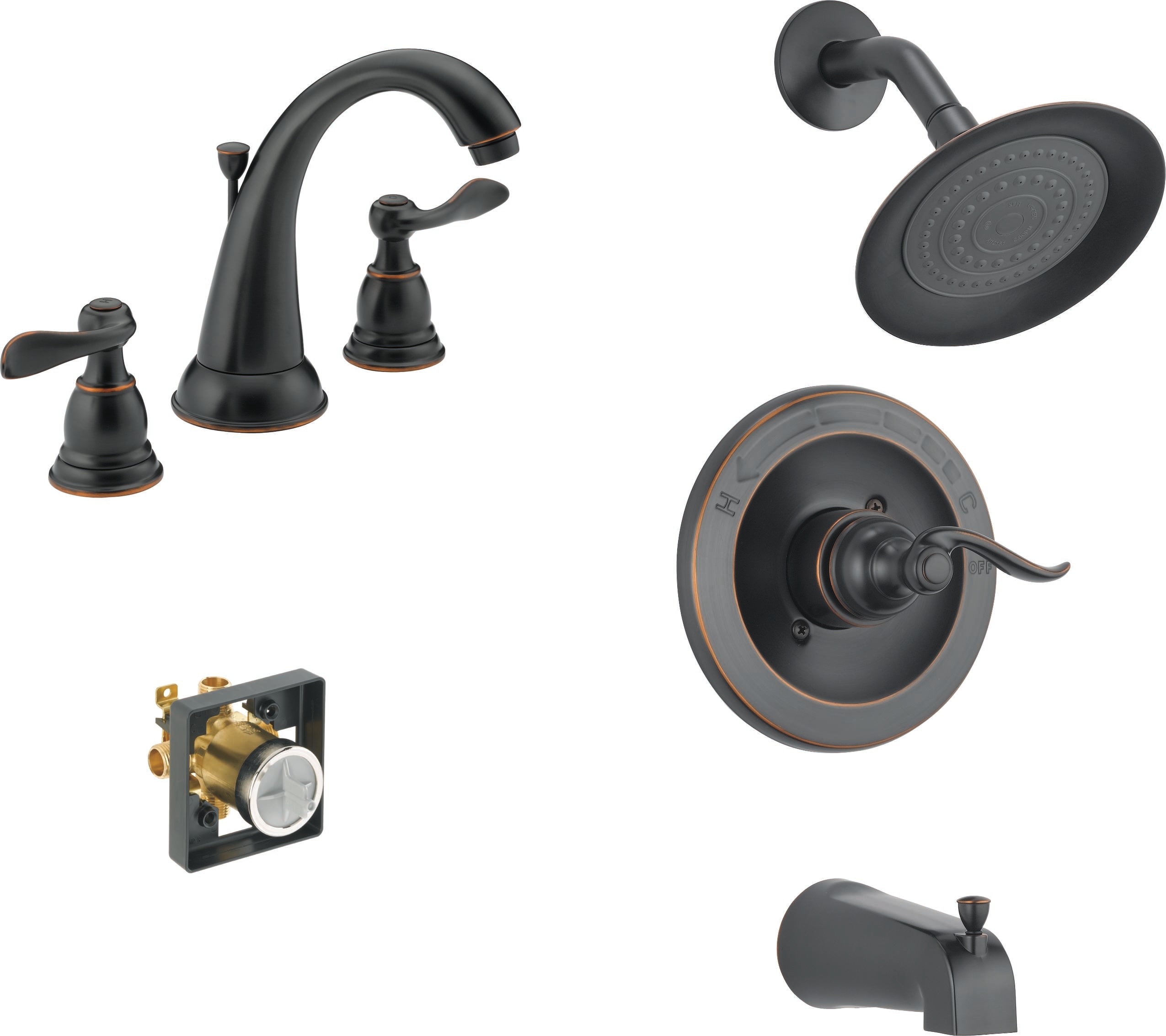 Delta Windemere Oil Rubbed Bronze Widespread Bathroom Sink and Tub/Shower Faucet Kit