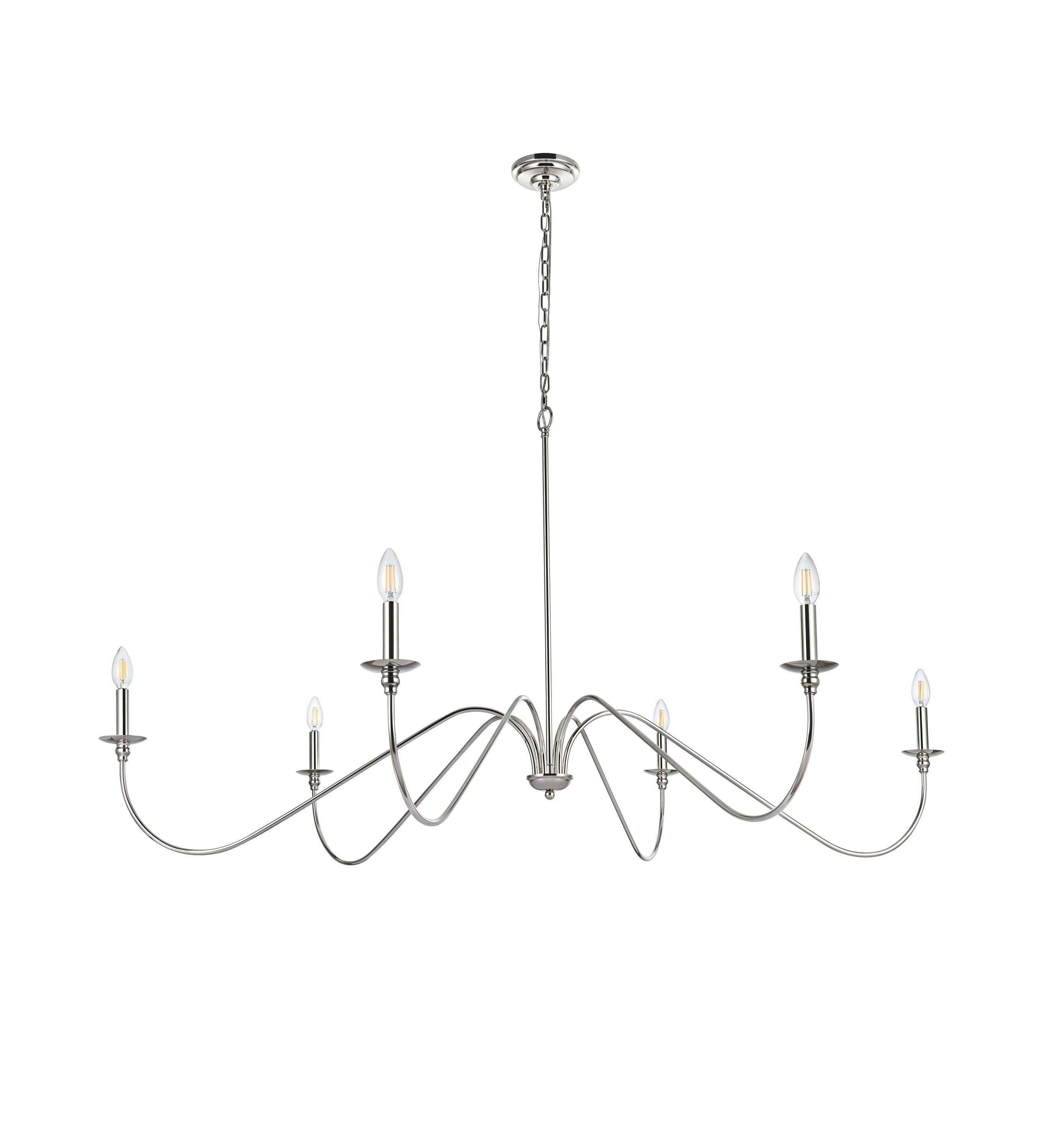Polished Nickel 60" 6-Light Candle Chandelier
